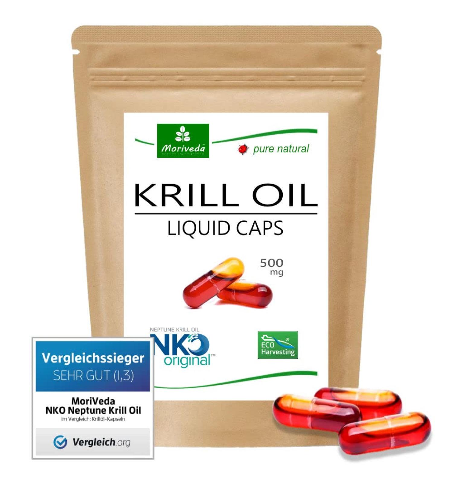 NKO Krill Oil Liquid Capsules - Premium Omega 3 6 9 EPA & DHA - Astaxanthin Vitamin E Choline - Supports Heart Immune System & Memory - 30 Moriveda Capsules - Buy Online on GoSupps.com