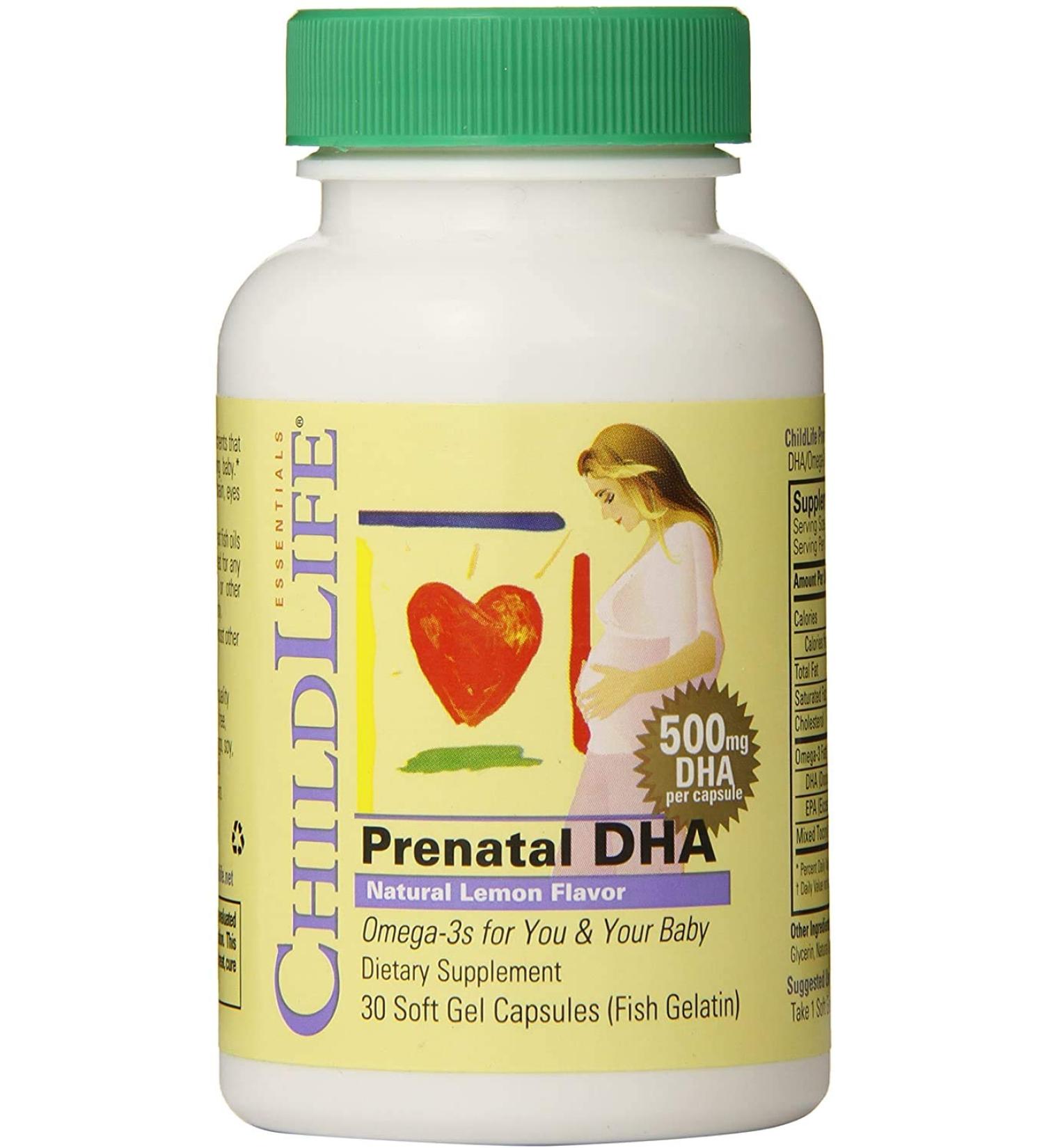 ChildLife Prenatal DHA 500 mg - Natural Lemon Flavor, 30 Soft Gel Capsules - Buy Online on GoSupps.com