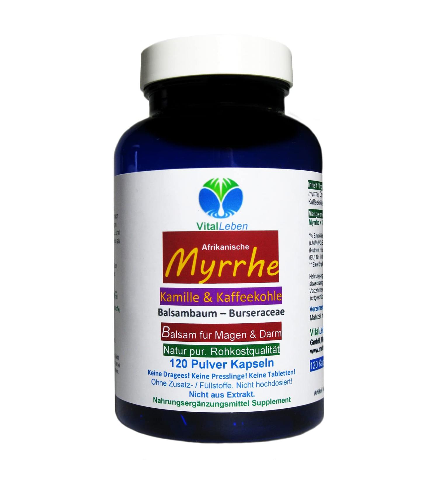 Myrrh & Chamomile Coffee Coal Capsules - 120 Count for Stressed Intestine | Pure Ayurvedic Remedy | Hildegard von Bingen | No Additives - Buy Online on GoSupps.com