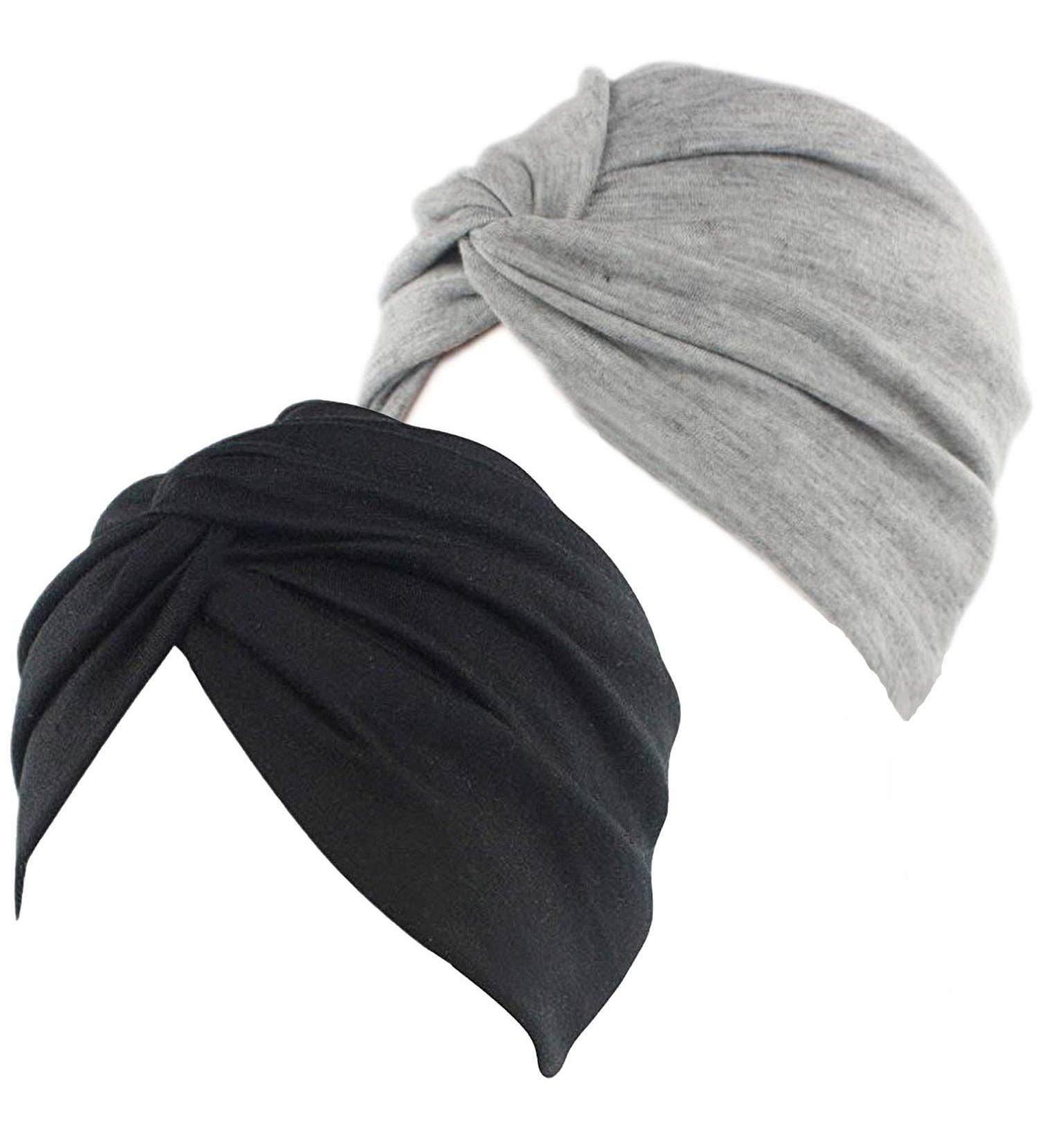 Beifon Women's Beanie Hat Turban - 2 Piece Elastic Printed Sleeping Cap for Hair Loss Muslim Headscarf - Black & Gray - Buy Online on GoSupps.com