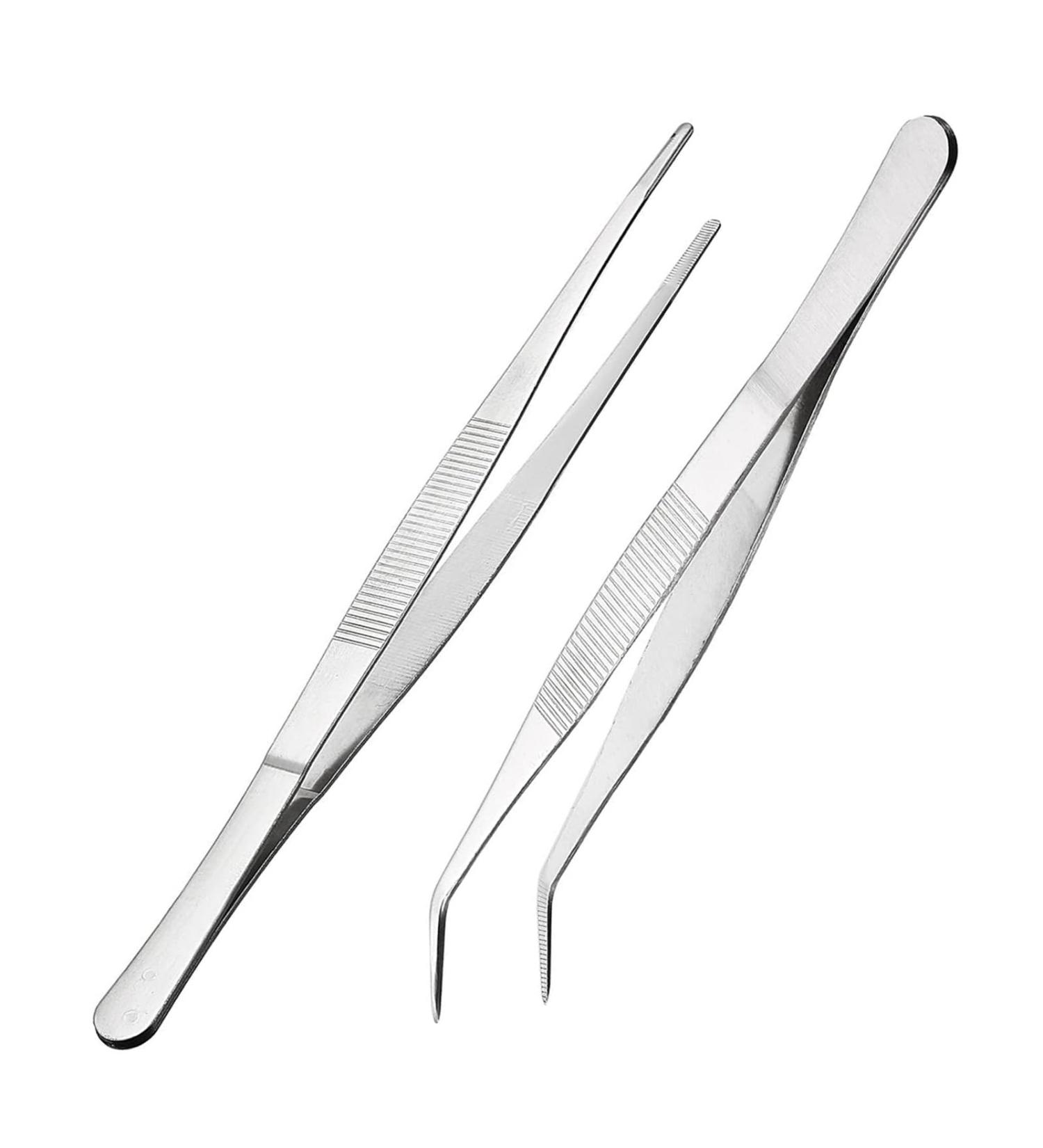 Curved Stainless Steel Tweezers 20cm - Professional Slipproof Angled Tool for Pets Corals Cooking & Repair - 2 Pack - Buy Online on GoSupps.com