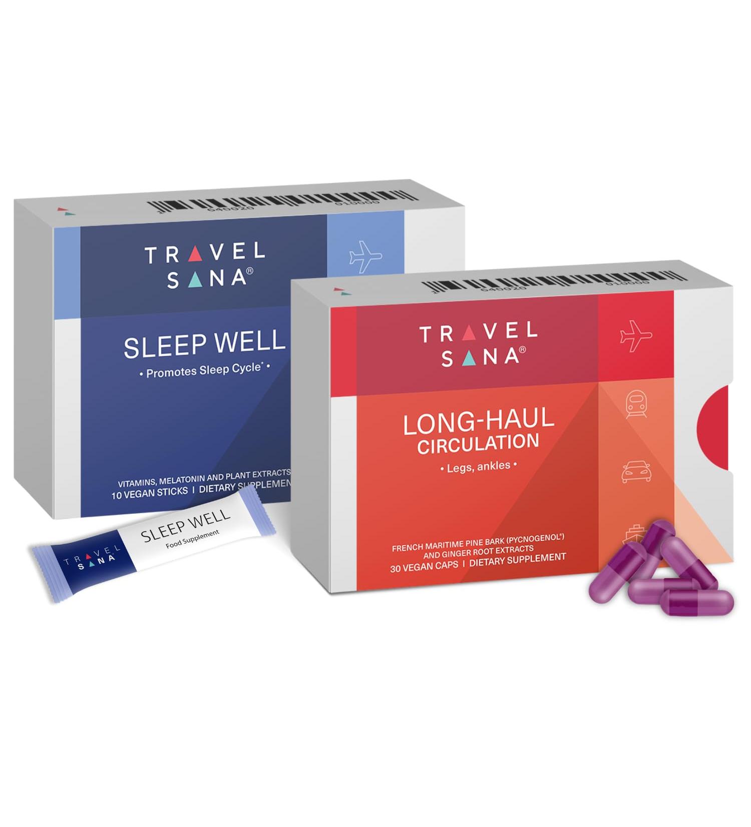 TRAVELSANA Long-Haul Circulation (30 Vegan Caps) + Sleep Well (10 Sticks) - Buy Online on GoSupps.com