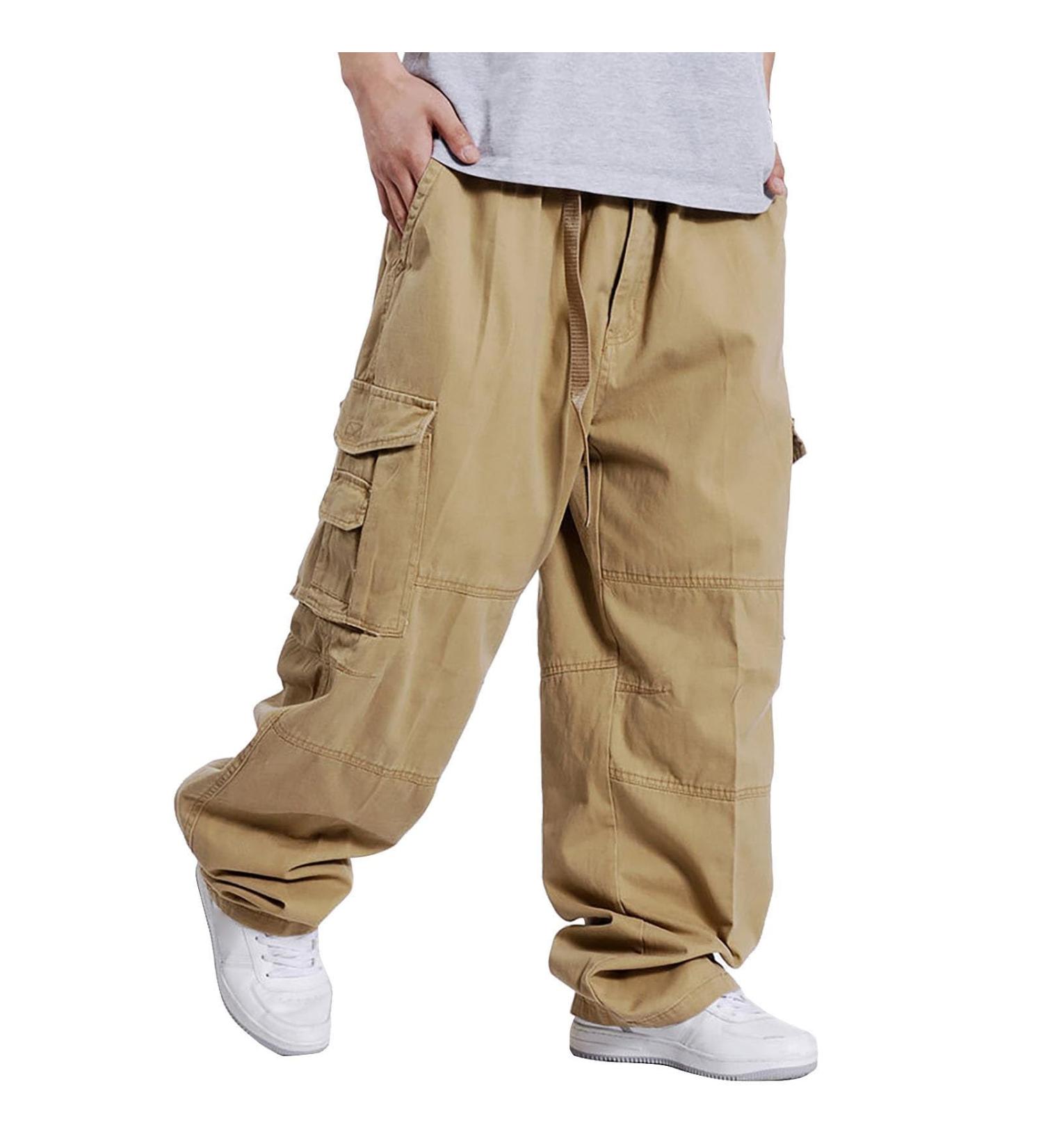 Plus Size Men's Hipster Trousers - Wide Leg Cargo Pants Baggy Hip Hop Style Multi Pocket Tactical Clothing (3XL Yellow) - Buy Online on GoSupps.com