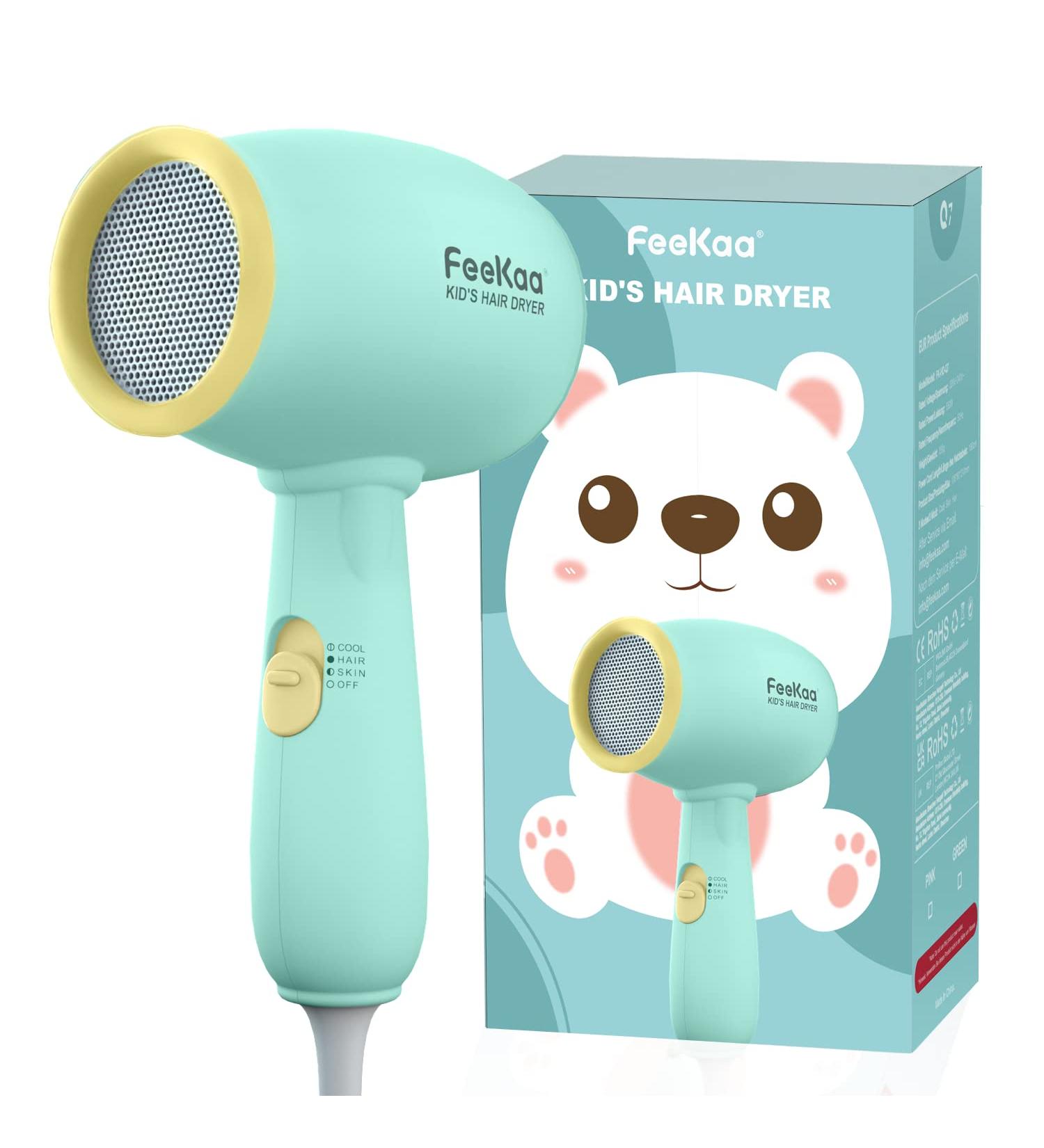 pretty girl Feekaa Mini Hair Dryer for Girls Gentle Heat for Baby Hair and Skin Low Noise 550 Watts Light and Durable Hair Dryer for Children and Pets - Buy Online on GoSupps.com