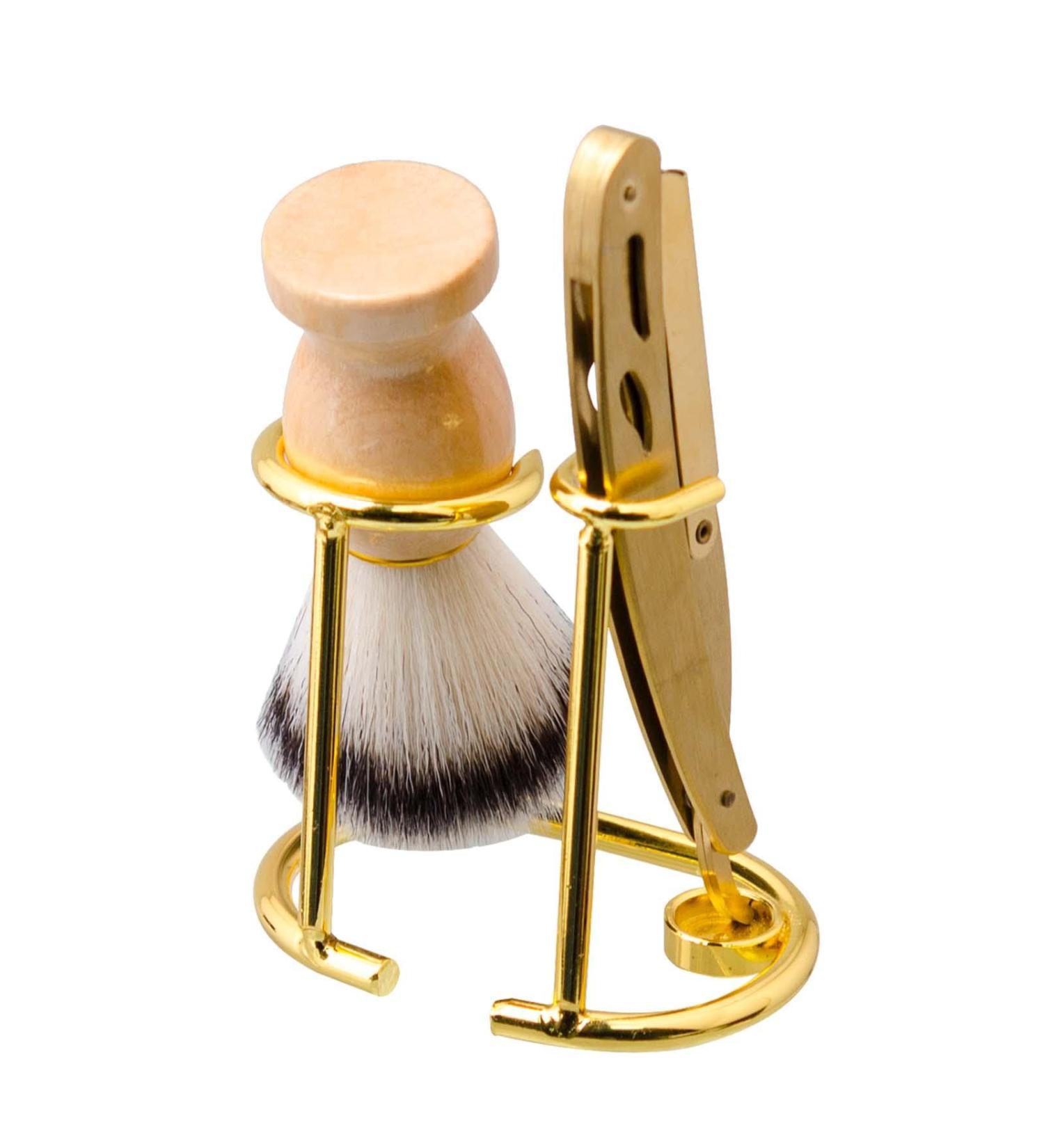 Fenteer 3-in-1 Shaving Set | Durable Razor Brush & Cleaning Tool | Perfect Gift for Valentine's Day & Father's Day - Gold Edition - Buy Online on GoSupps.com
