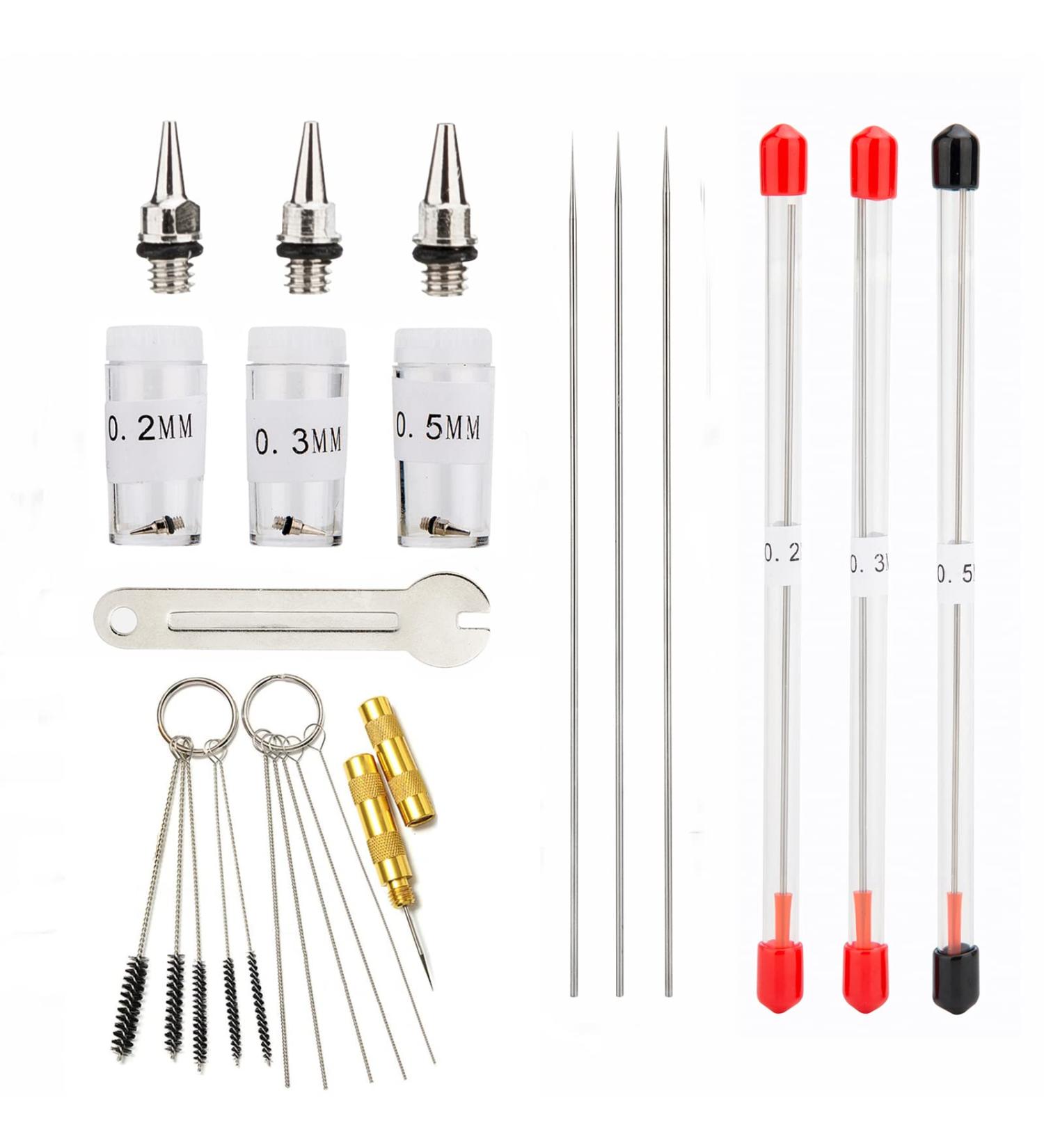 Uouteo Airbrush Nozzle & Needle Replacement Set with Cleaning Repair Tool - 0.2mm, 0.3mm, 0.5mm - 11 in 1 Kit - Buy Online on GoSupps.com