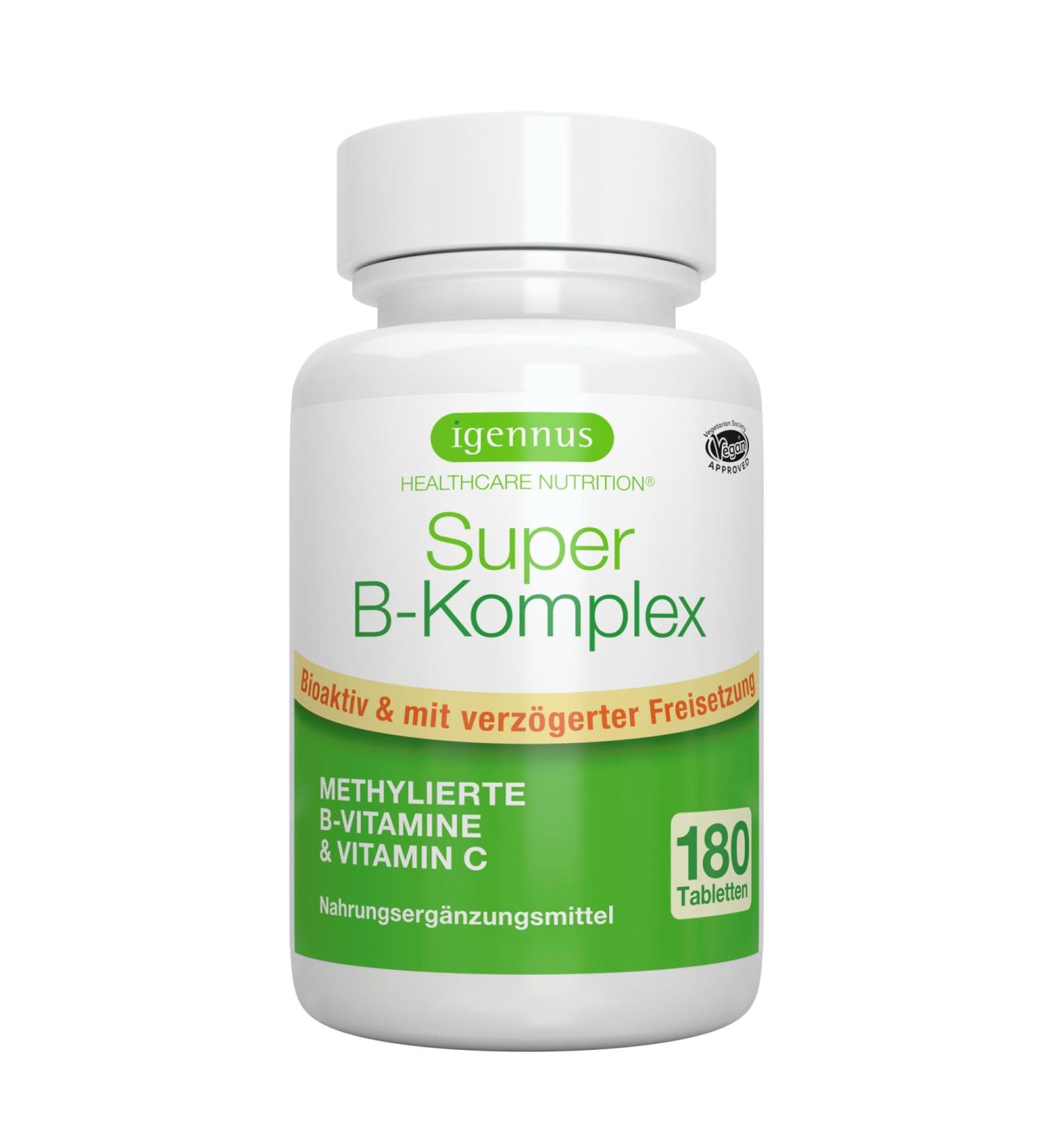 High Absorbable Vitamin B Complex - Methylated B Vitamins with Folate B6 B1 & B12 Vegan 180 Tablets - Igennus - Buy Online on GoSupps.com