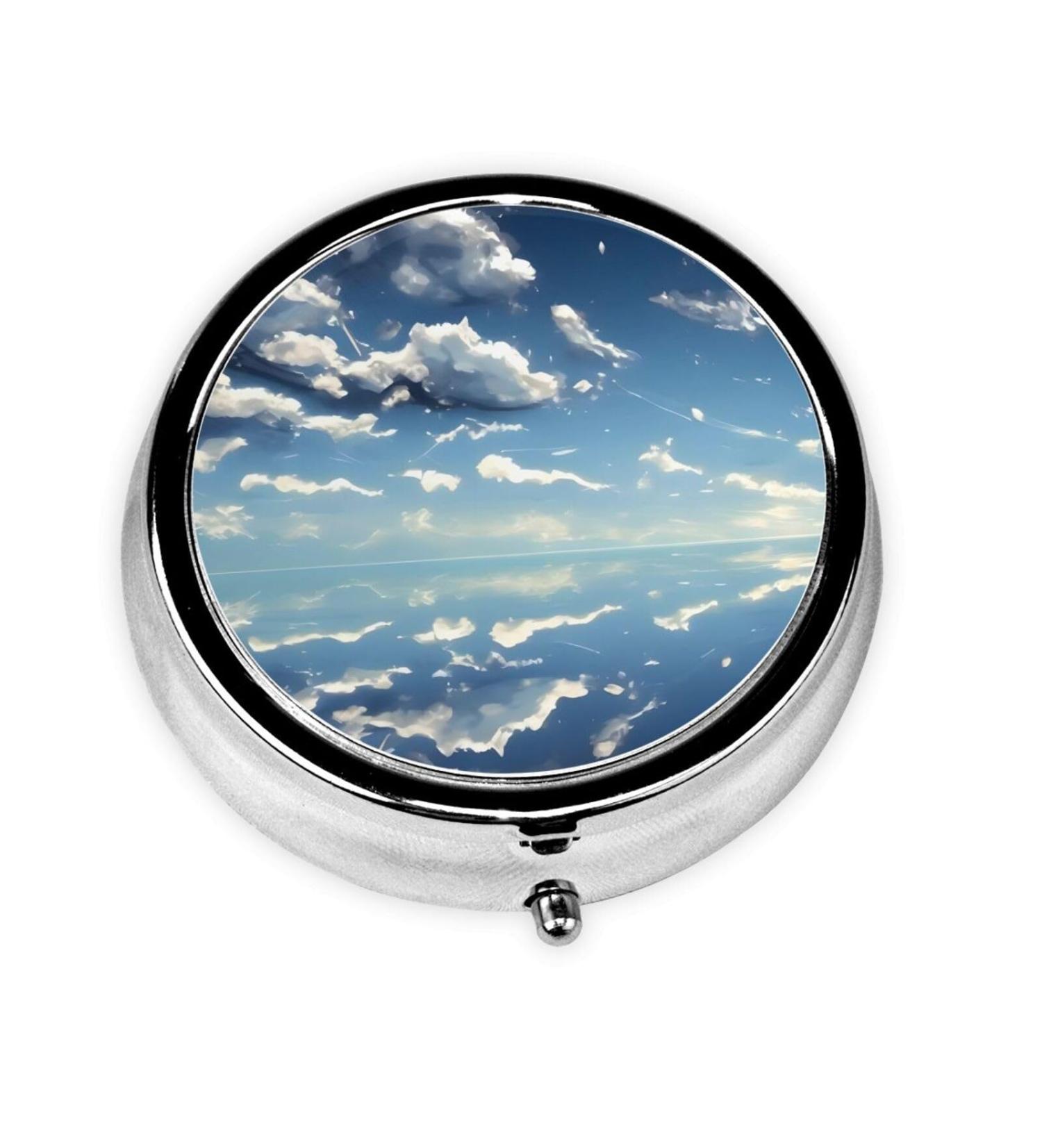 Shop Blue Sky & White Clouds Round Pill Box - 3 Compartment Portable Travel Organizer - Buy Online on GoSupps.com