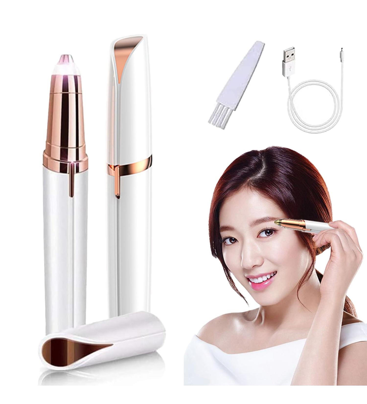 Rechargeable Electric Eyebrow Hair Remover with LED Light - Painless Trimmer for Women - White - Buy Online on GoSupps.com