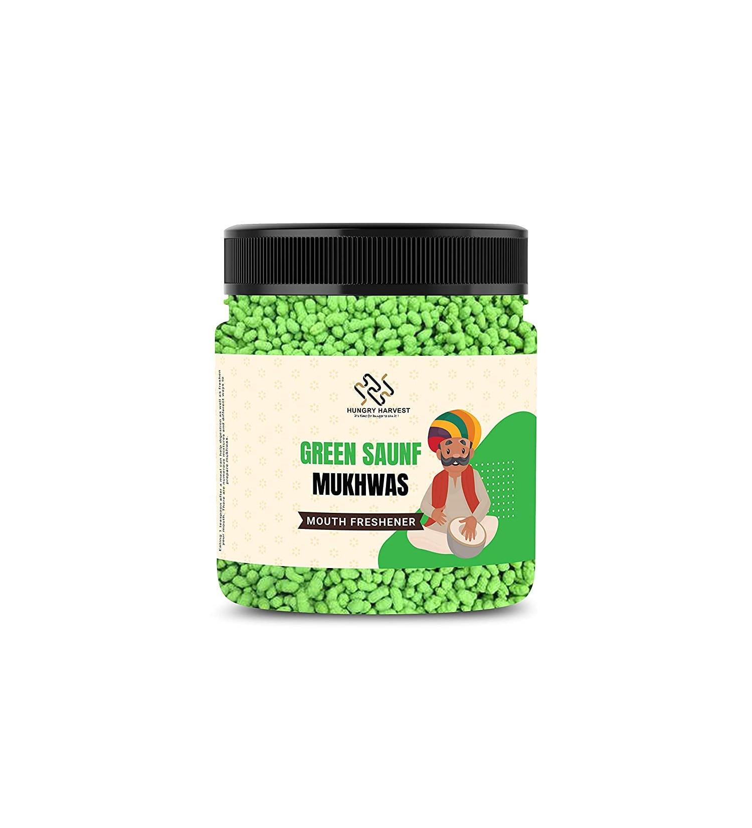 Hungry Harvest Home Made Mukhwas Mouth Freshener 300g (Green Sugar Coated Saunf)_Packing May Vary