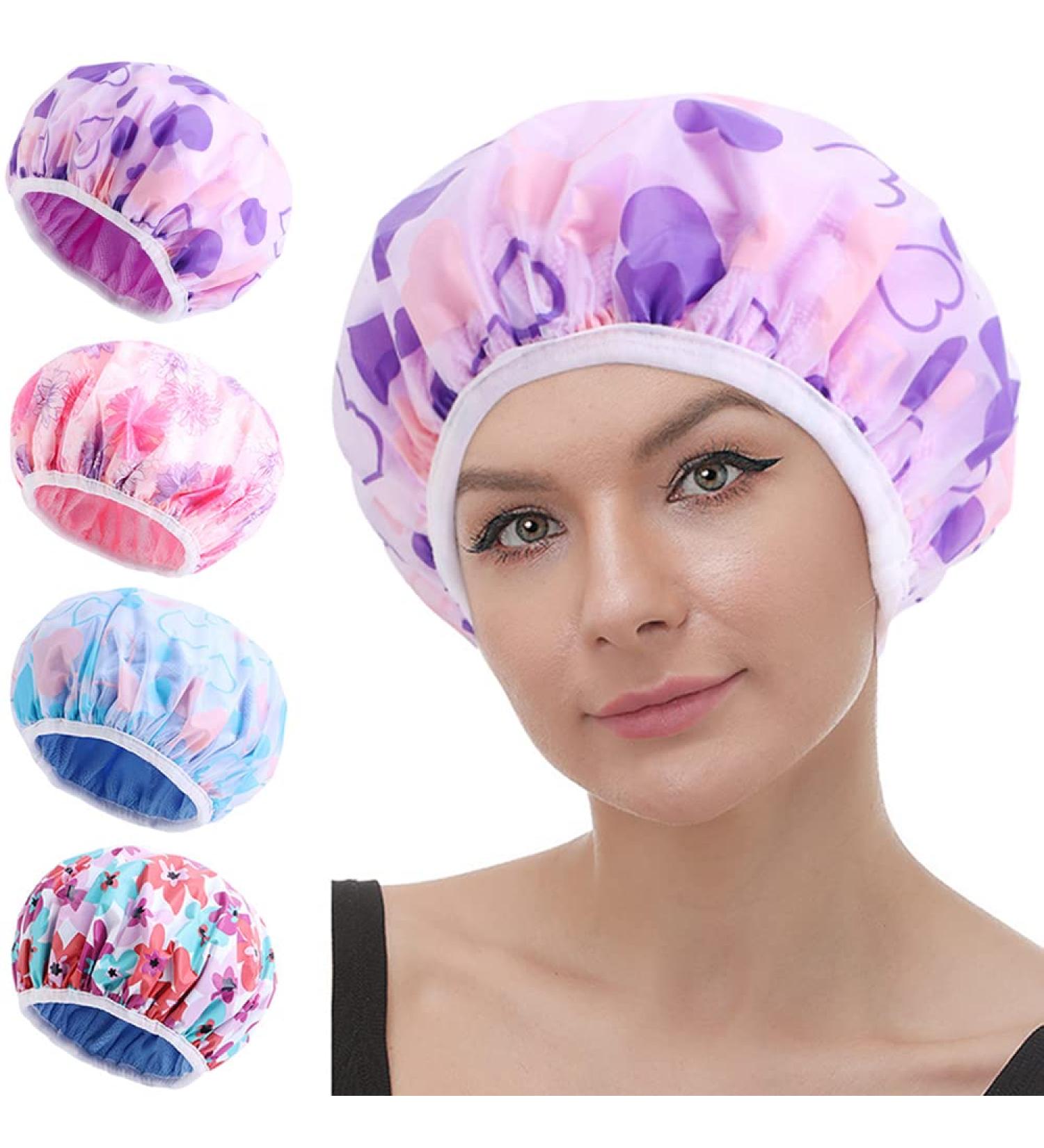4 Pcs Terry Lined Shower Caps for Women - Reusable, Waterproof & Soft Hair Care Shower Caps (Set1) - Buy Online on GoSupps.com