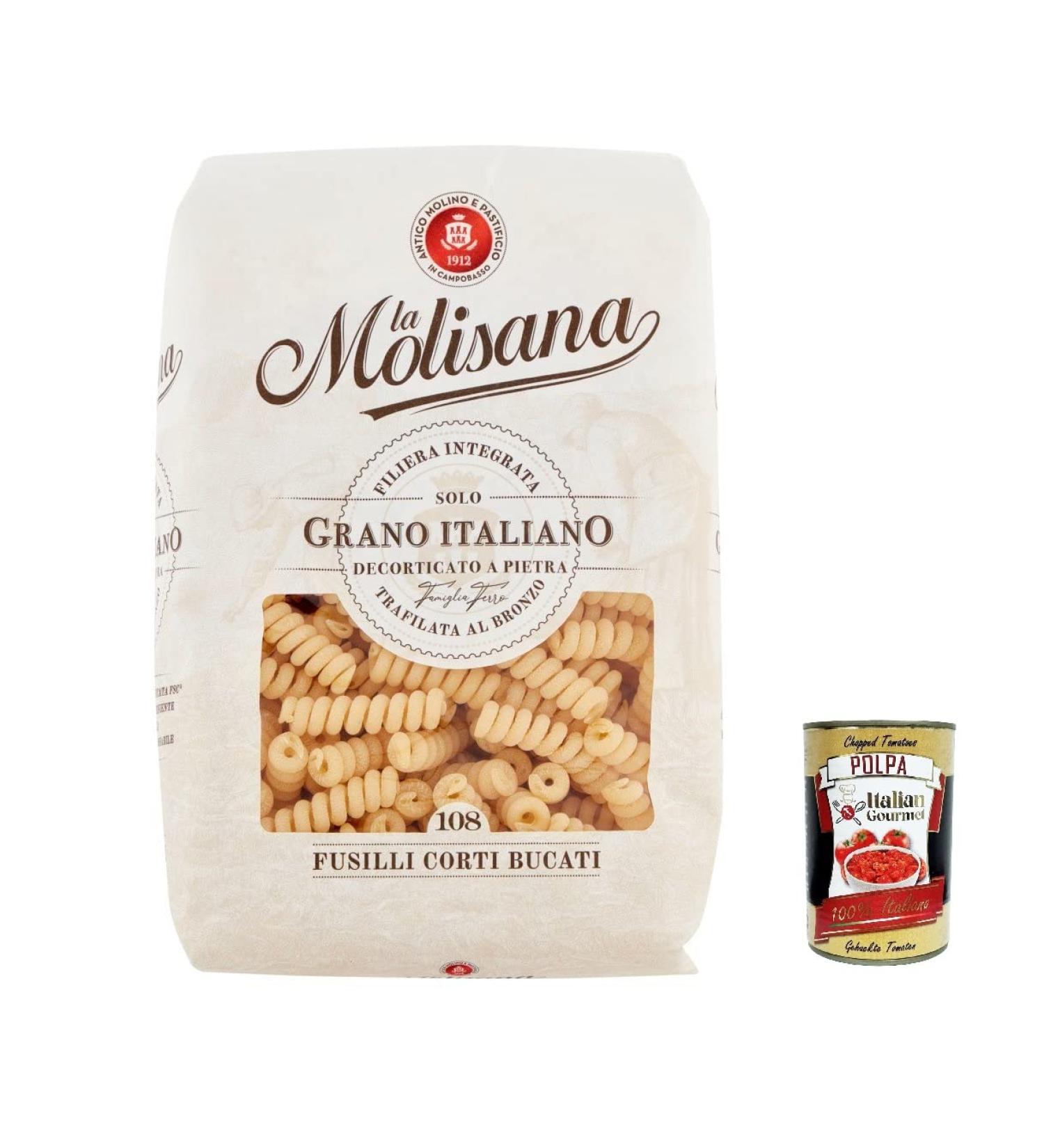  Italian Gourmet E.R. La Molisana Fusilli Corti Bucati No. 108 Slow-Processed Hard Wheat Semolina Pasta 500g + Italian Gourmet Pulp 400g Pack of 5 - Buy Online on GoSupps.com