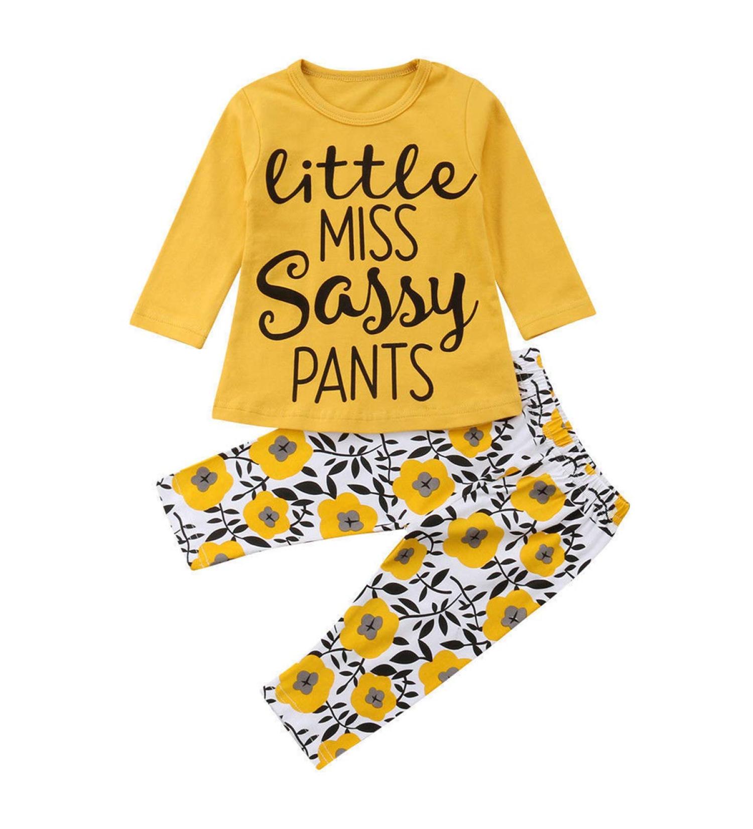 Puseky Toddler Baby Girls Cute Letter Print Shirt Floral Pant Outfit Set, 12-18 Months Yellow - Buy Online on GoSupps.com