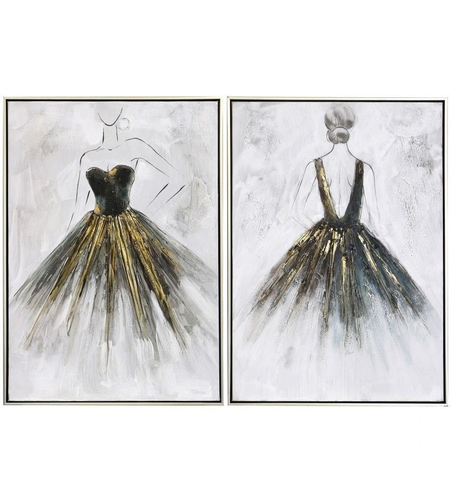 Ballet Lady Hand Painted Canvas Art - Muted Colors - Silver & Black Frame - Set of 2 for Elegant Home Decor - Buy Online on GoSupps.com