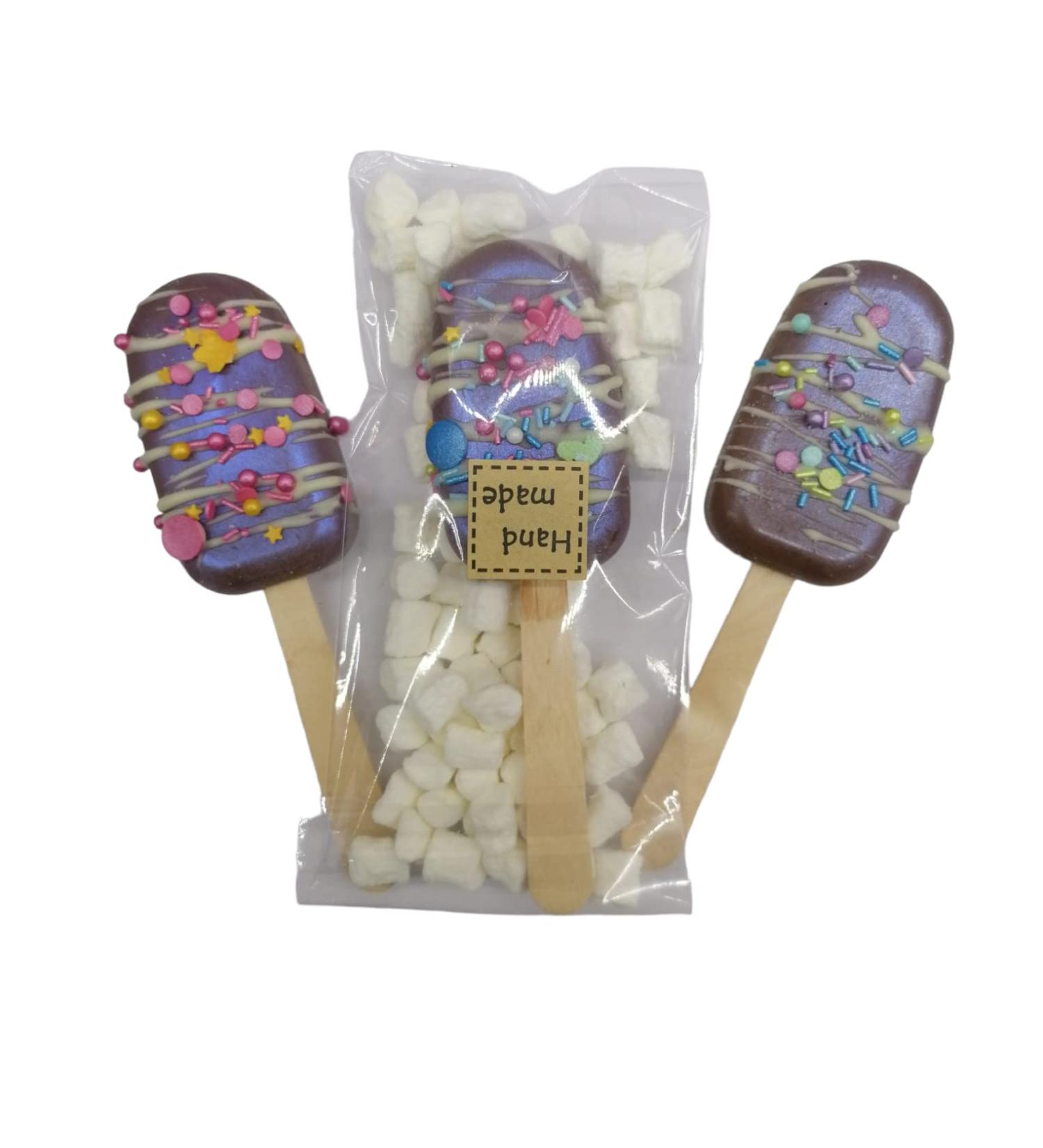 Ice Cream Hot Chocolate Stirrers Spoons Sticks set with Marshmallow Handmade Individually wrapped (3) - Buy Online on GoSupps.com