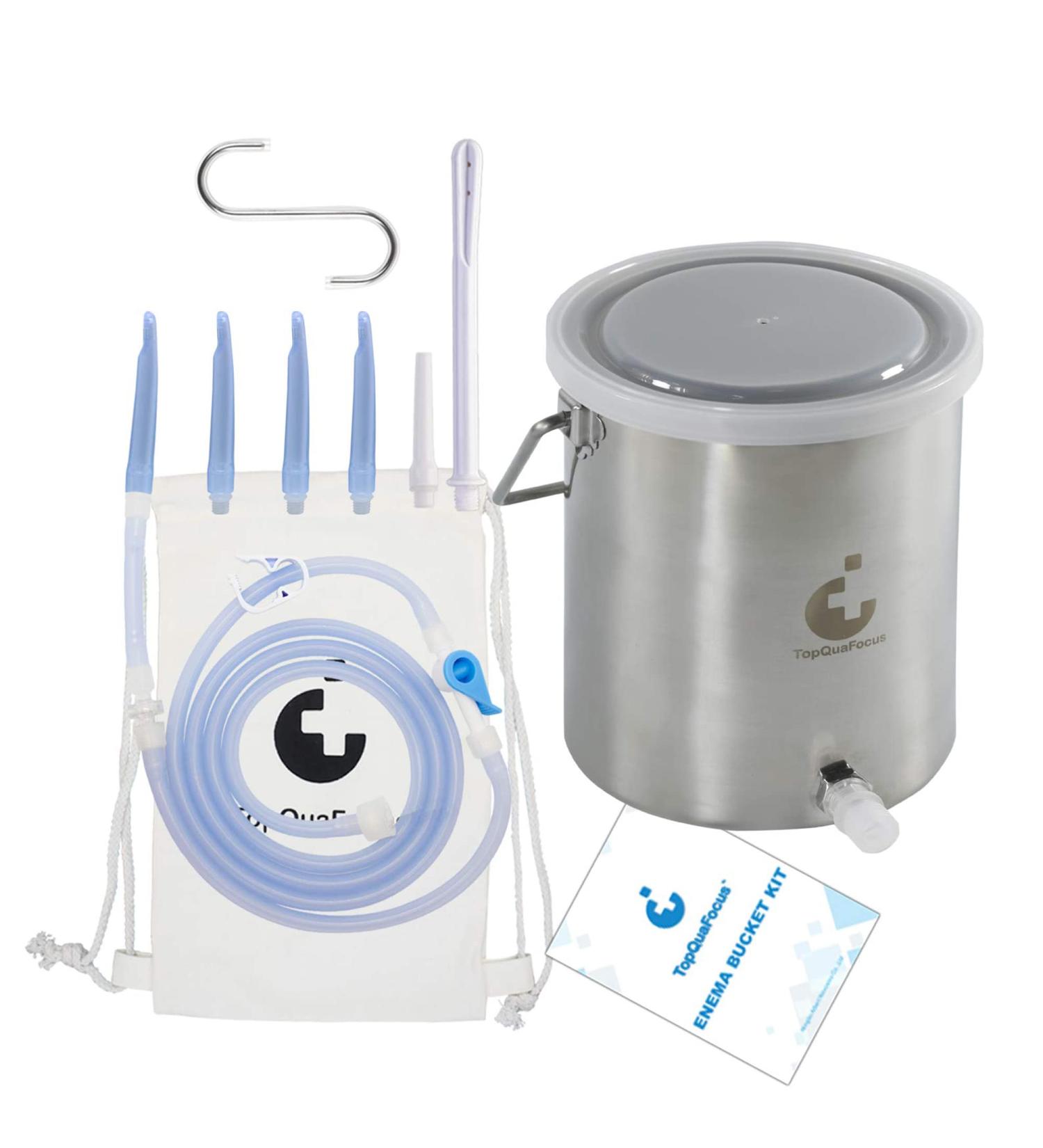 TopQuaFocus Non-Toxic Enema Bucket Kit - 2 Quart Capacity for Coffee Water & Gerson Therapy - Stainless Steel Colon Cleanse & Detox Solution - Buy Online on GoSupps.com