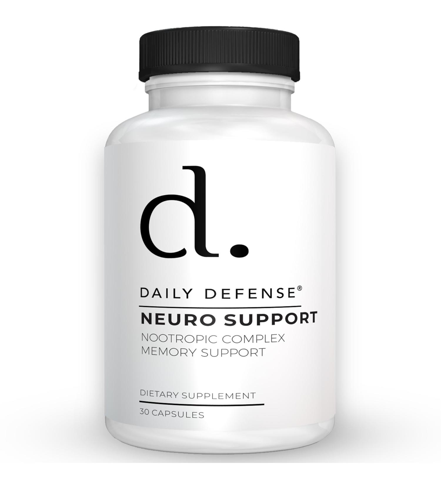 Daily Defense Nootropics Brain Support Supplement - 30 Capsules - Focus & Memory Supplement for Brain with Bacopa Monnieri Huperzia Serrata St. John's Wort & Ginkgo Biloba - Neuro Support - Buy Online on GoSupps.com