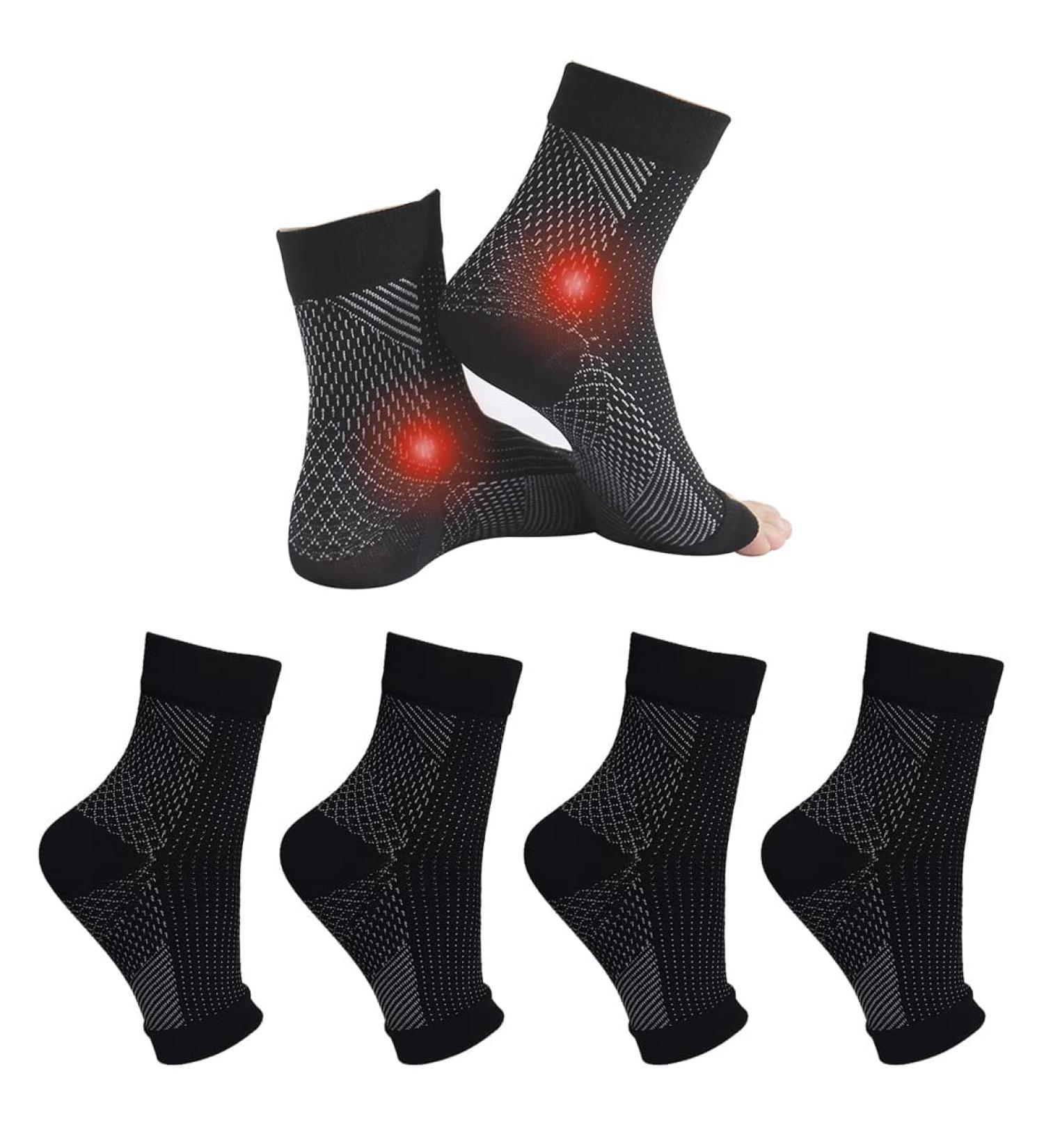 4 Pairs Plantar Fasciitis Socks Neuropathy Socks Ankle Compression Socks for Women Men Medical Ankle Support Brace Wide Calf Compression Socks for Flying Running M(5-7.5) 4 Pairs Black - Buy Online on GoSupps.com