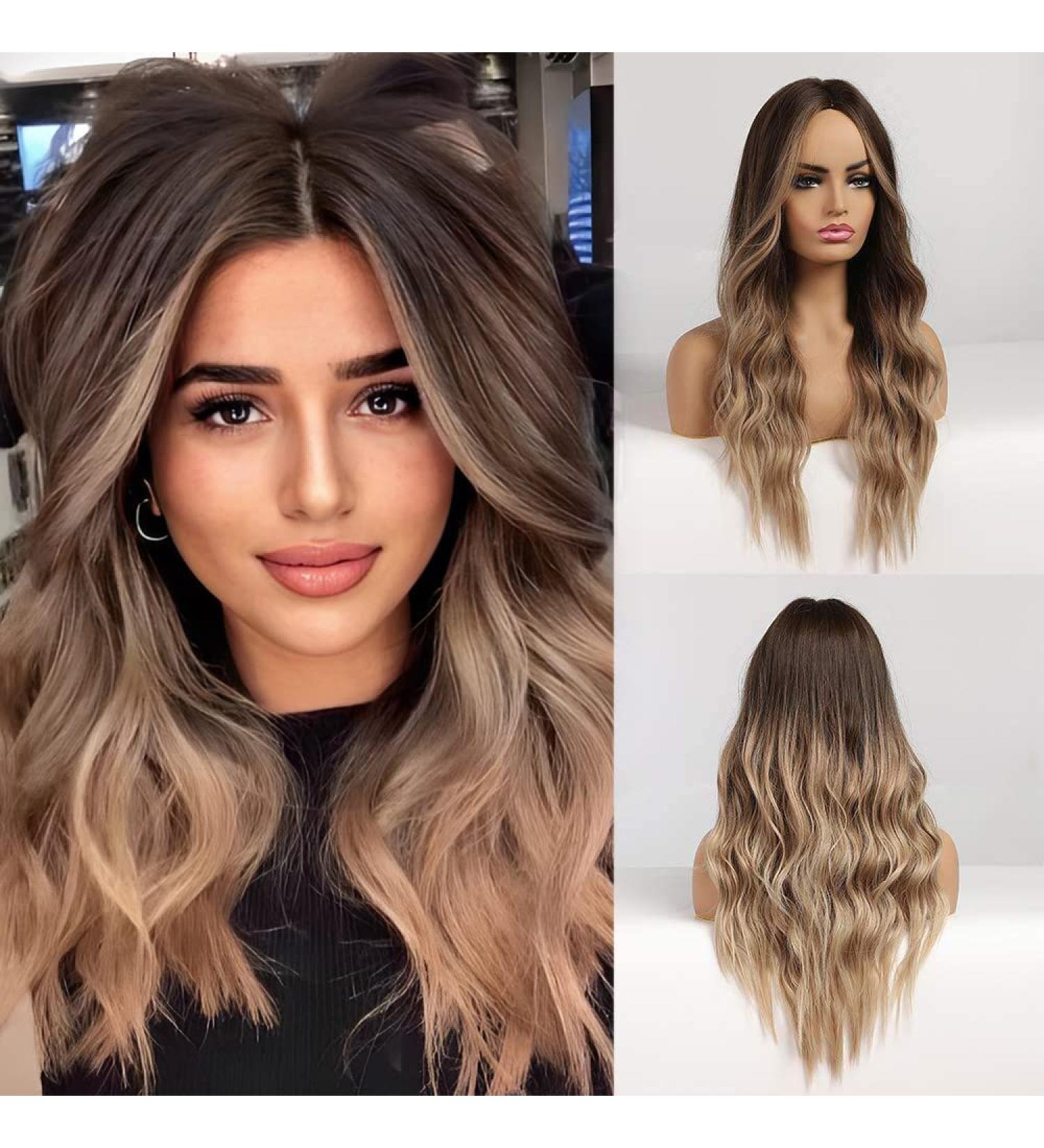 Buy Haircube 24-Inch Ombre Brown Curly Wig - Naturally Looking Synthetic Women's Wig with Middle Parting - Buy Online on GoSupps.com