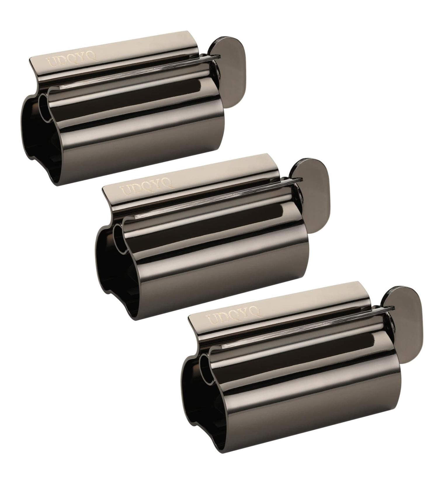 UDQYQ Tubes Queys 3-Pack Stainless Steel Toothpaste Squeezer - Maximize Every Drop with Holder & Stand (Black) - Buy Online on GoSupps.com
