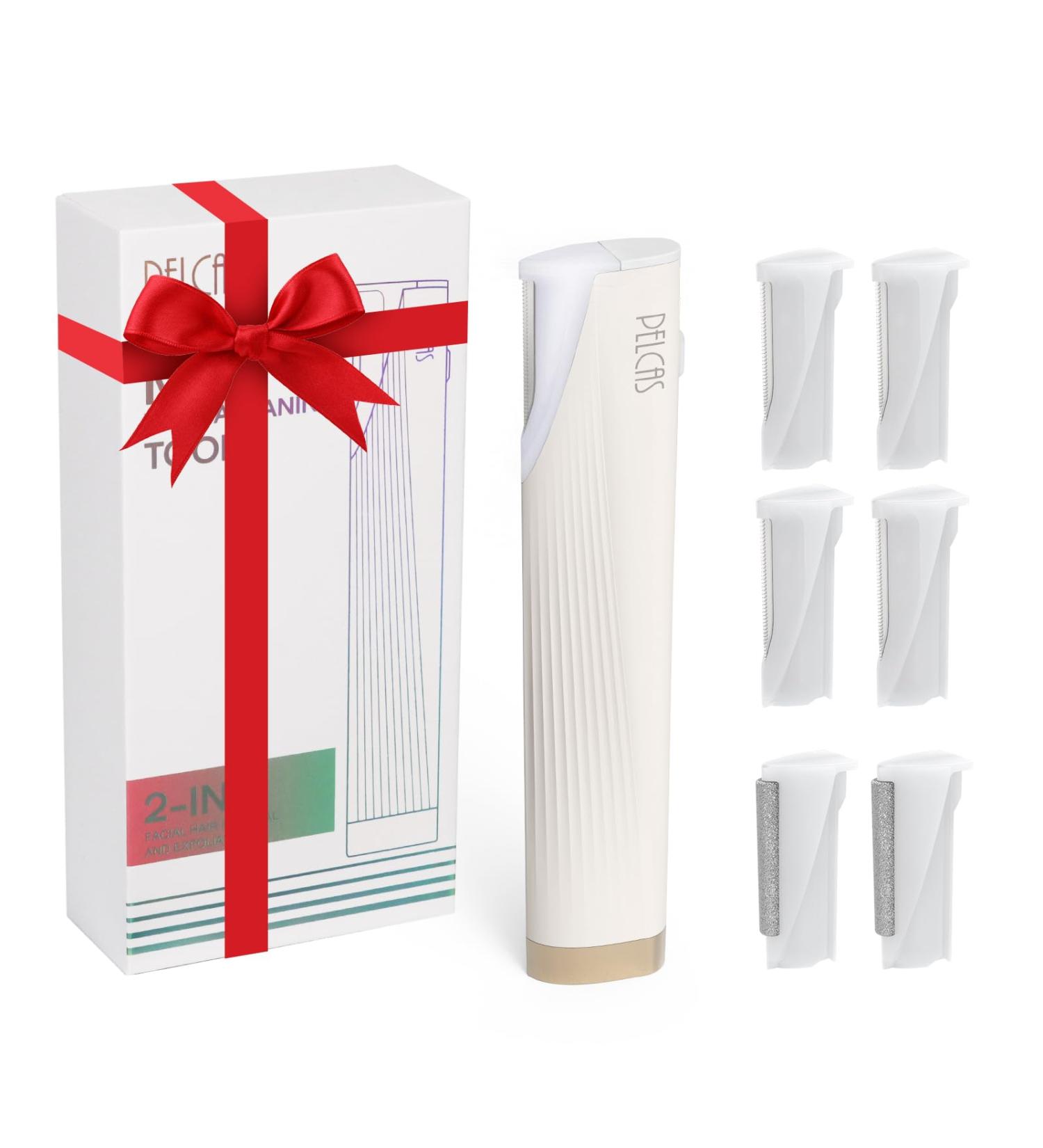 PELCAS Electric Dermaplaning Tool with LED Light - Mini Facial Razor for Painless Hair Removal at Home - 3 Speeds & 6 Blades for Women - Buy Online on GoSupps.com