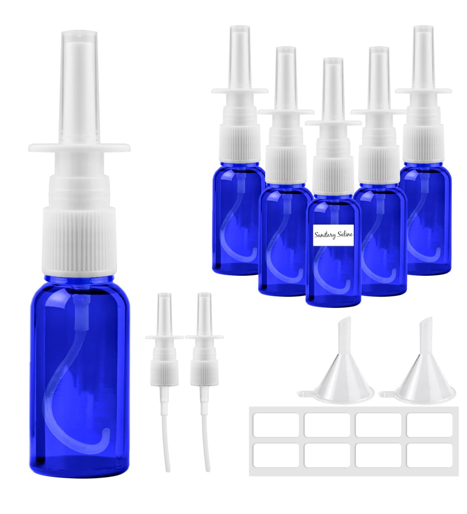 Furuising 6-Pack 30ml Glass Nasal Spray Bottles - Reusable Blue Empty Spray Bottle Set with Labels Nozzles & Funnel for Perfume Essential Oils & Saline Solution - Buy Online on GoSupps.com