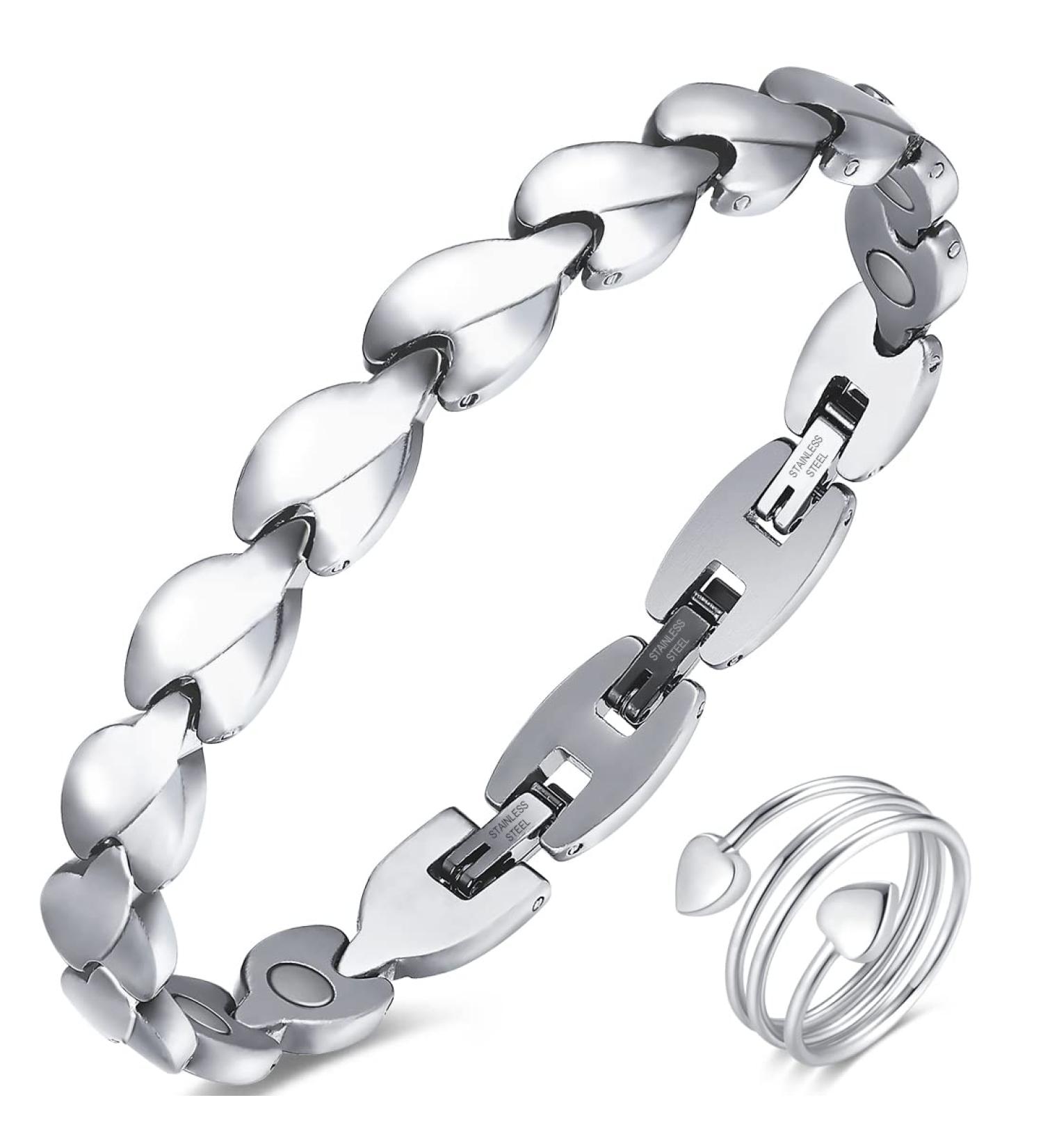 Vicmag Magnetic Bracelet for Women | Ultra Strength Titanium Steel | Magnetic Gift Box & Removal Tool | Silver Leaf Design - Buy Online on GoSupps.com