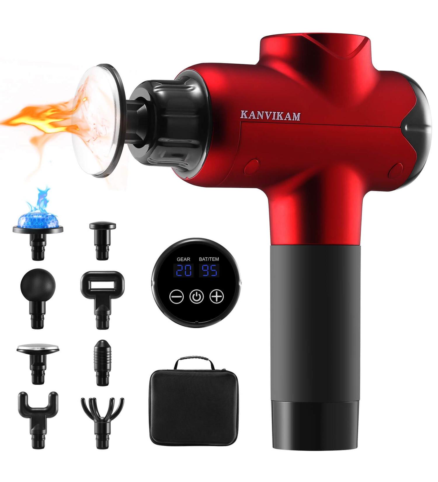 Deep Tissue Heated Massage Gun with Adjustable Temperature and 20 Speeds - Muscle Massager for Post-Workout Pain Relief in Gym, Home, Outdoors - Red - Buy Online on GoSupps.com