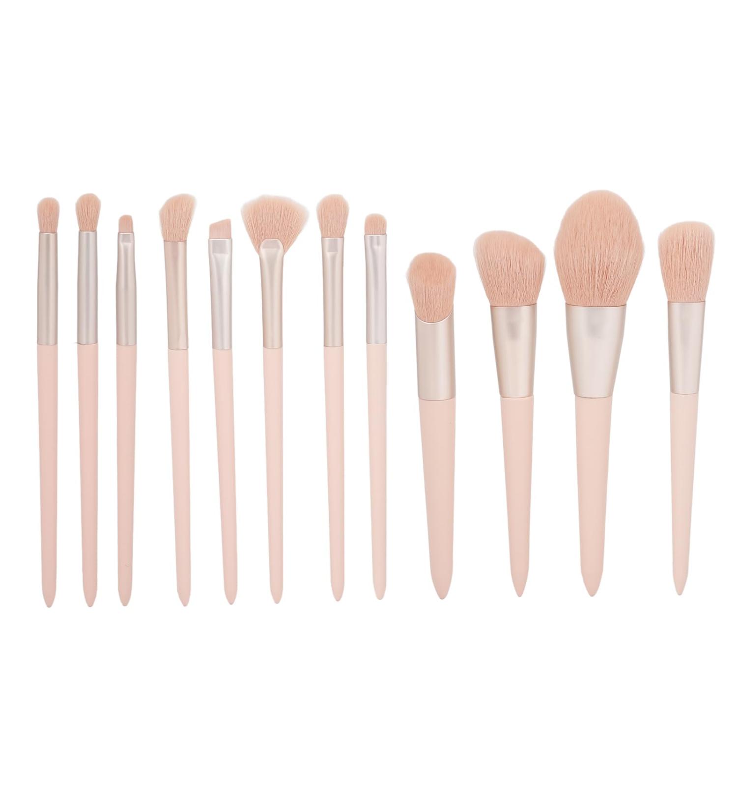 Soft Pink Fiber Hair Brushes Set | 12pcs Professional Makeup Tools for Blush Eyebrow & Eyeshadow - International Shipping Available - Buy Online on GoSupps.com
