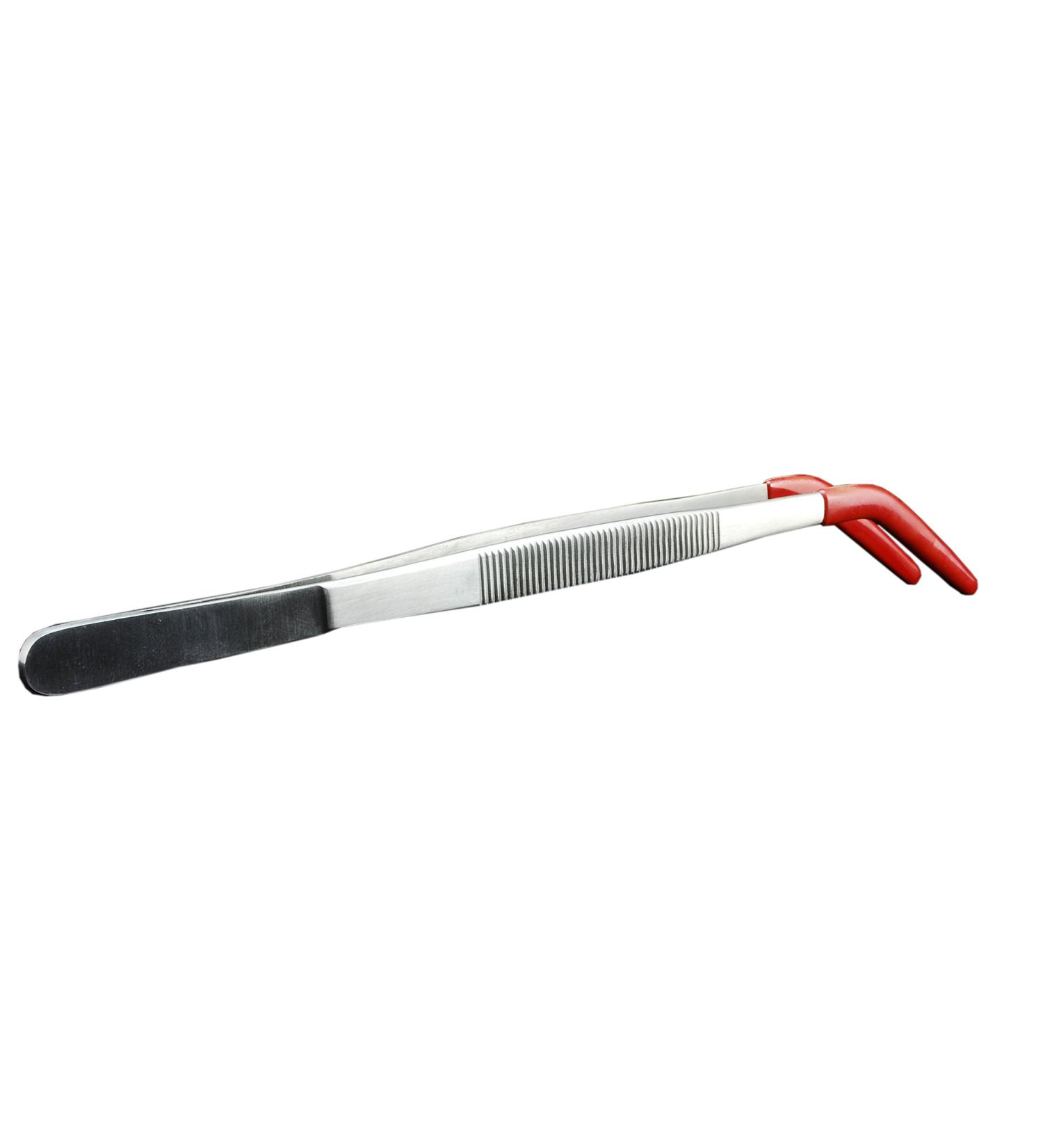 Feeding tweezers - stainless steel tweezers with protective rubber (angled approx. 50cm)