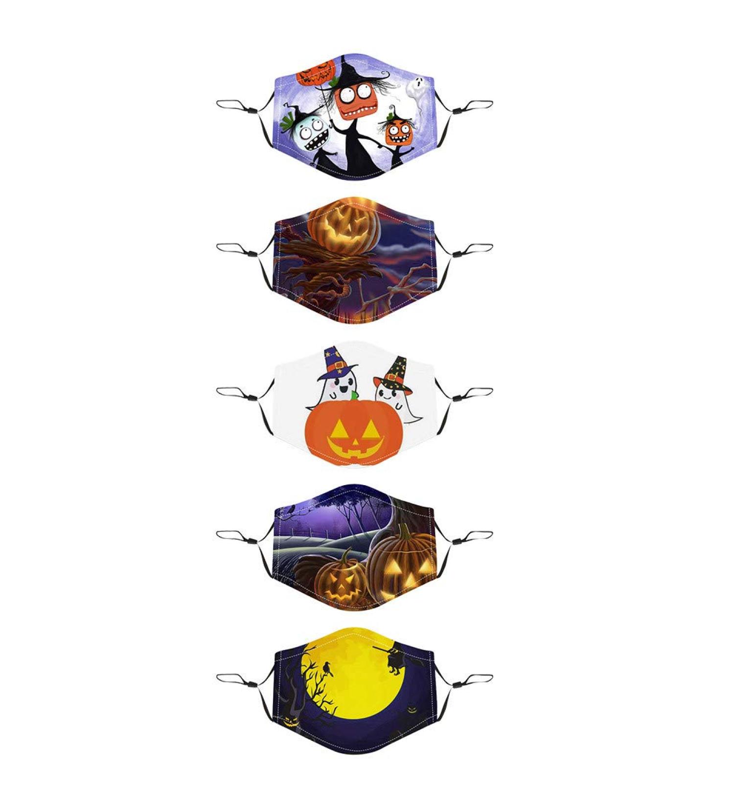 ZLUU 5PCS Halloween Adults Protective Face Mask Personalized Patterns Face Cover Safe Skin Friendly Face Sheild Washable Reusable Adult Halloween Cartoon Digital Printing Outdoor Dust-Proof Protective Mask - Buy Online on GoSupps.com