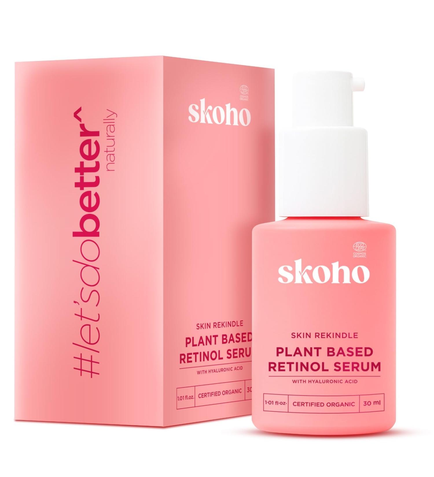 SKOHO Retinol based Anti Aging Organic face Serum with 98.949% Naturality | Reduces Fine Lines & Wrinkles | Plant based Retinol serum for face| Hyaluronic Acid & Kiwi extract | COSMOS Certified| 30ml - Buy Online on GoSupps.com