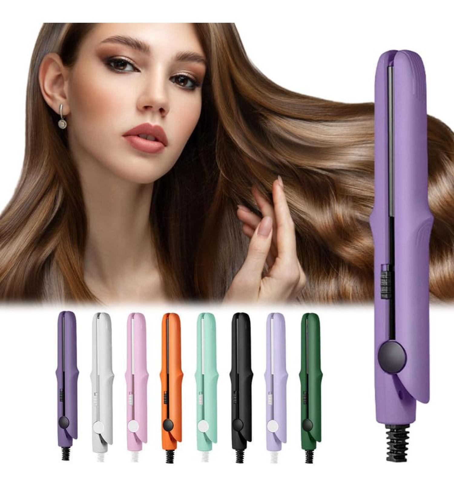Upgraded 2-in-1 Mini Curling Wand & Flat Iron - Portable Hair Straightener for Women | Long-Lasting Travel Tool (Dark Purple - Buy Online on GoSupps.com