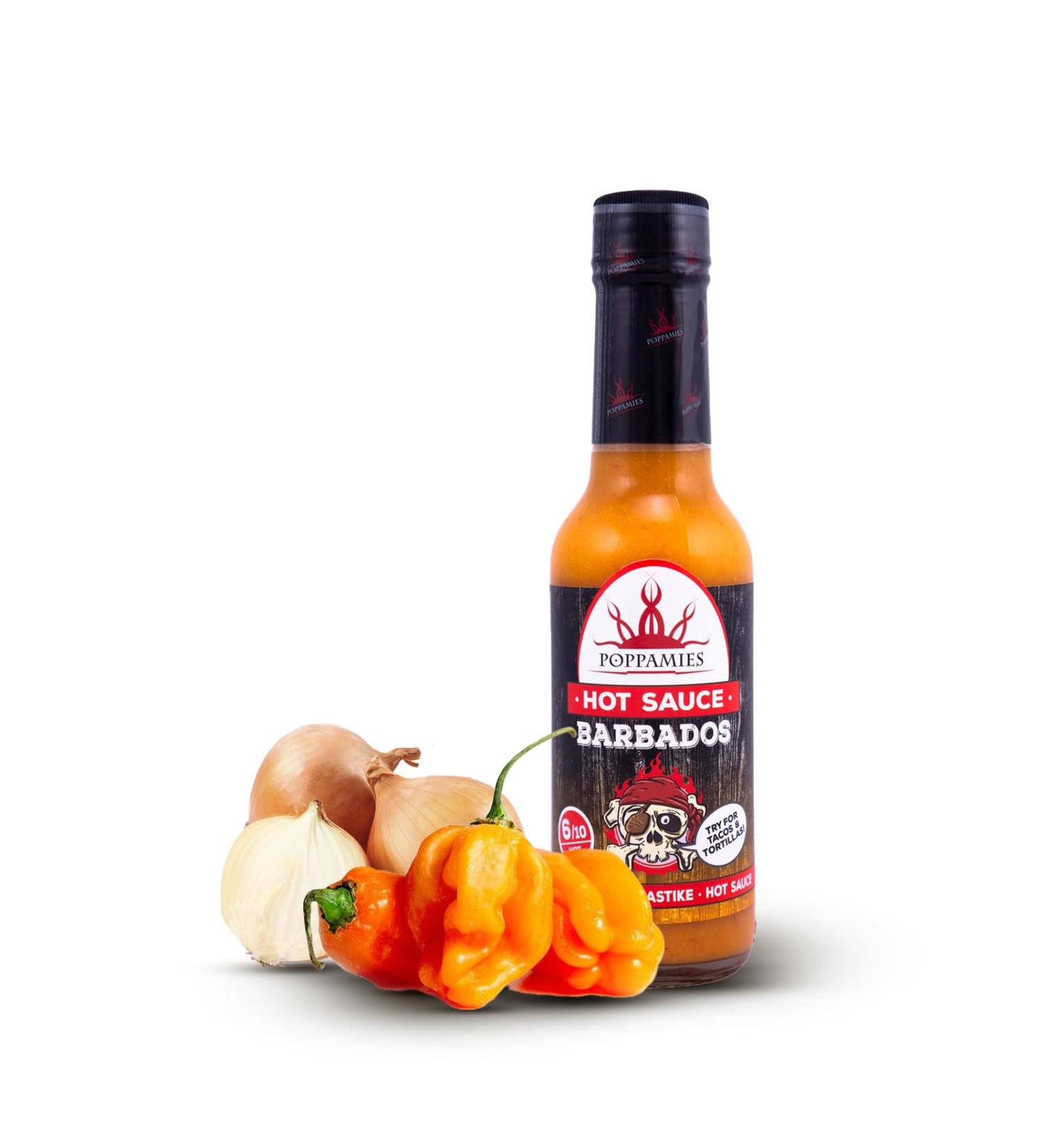 Poppamies Hot Sauce - Authentic Barbados Caribbean Flavor | Gluten-Free & Lactose-Free | Spicy 6/10 | 150ml - Buy Online on GoSupps.com