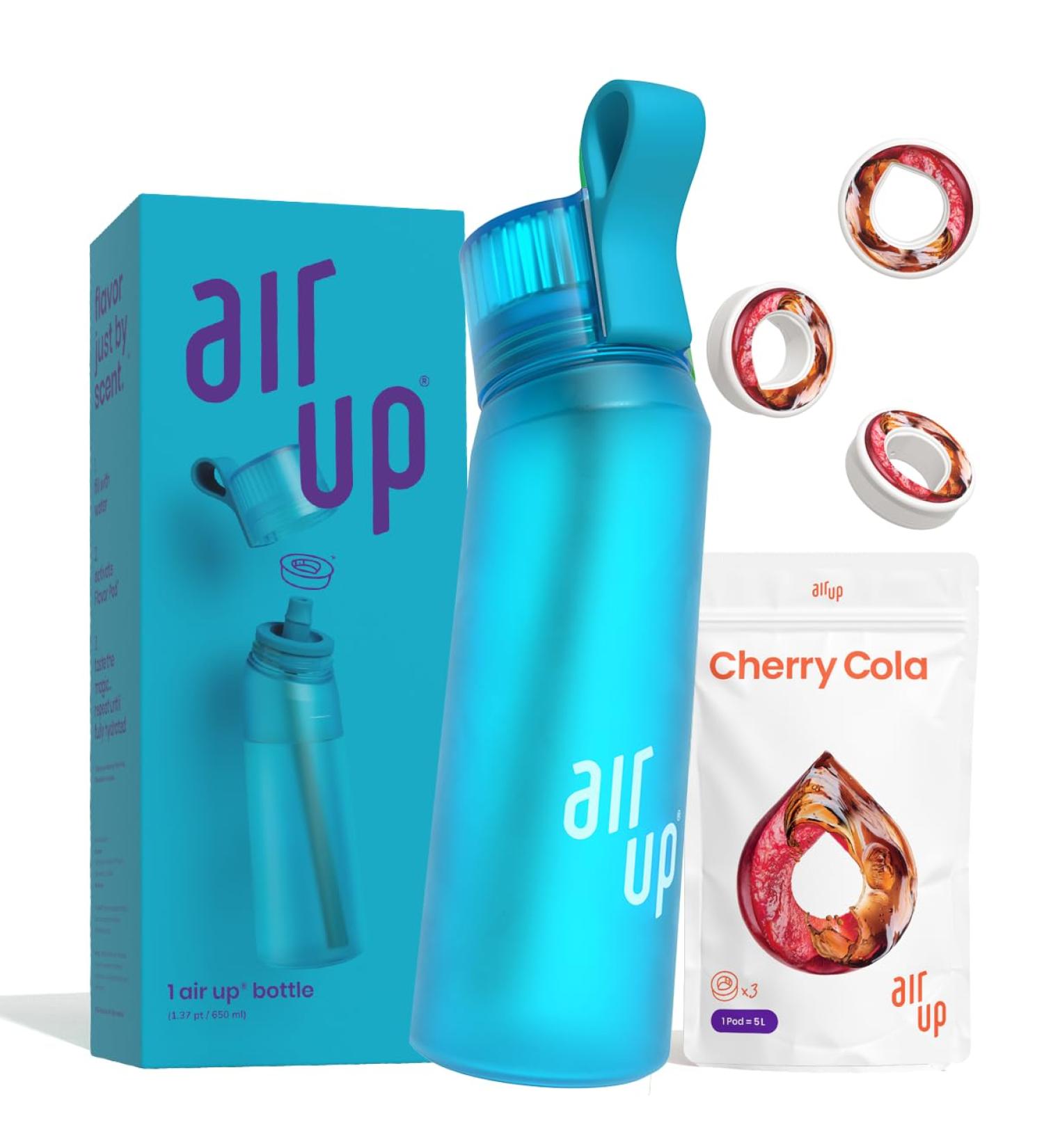 air up Bouteille d'eau Bleu Oc an (650ml) + 3 Capsules air up Cherry Cola | Pods d'eau sans sucre et bouteilles avec paille | Bouteille d'eau aromatis e - Buy Online on GoSupps.com