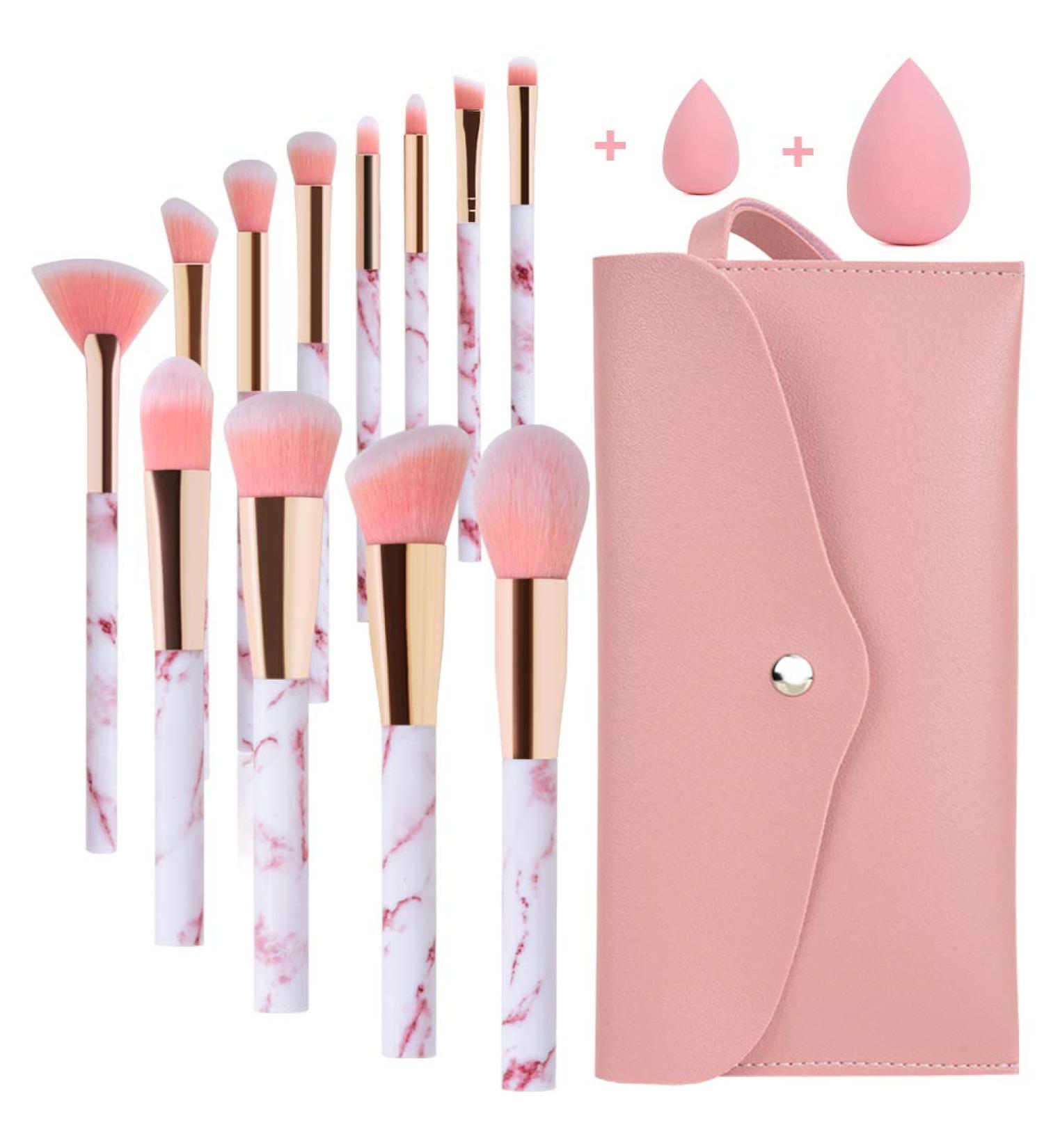 START MAKERS Professional 12Pcs Pink Marble Makeup Brush Set with Beauty Blender & Bag - Buy Online on GoSupps.com