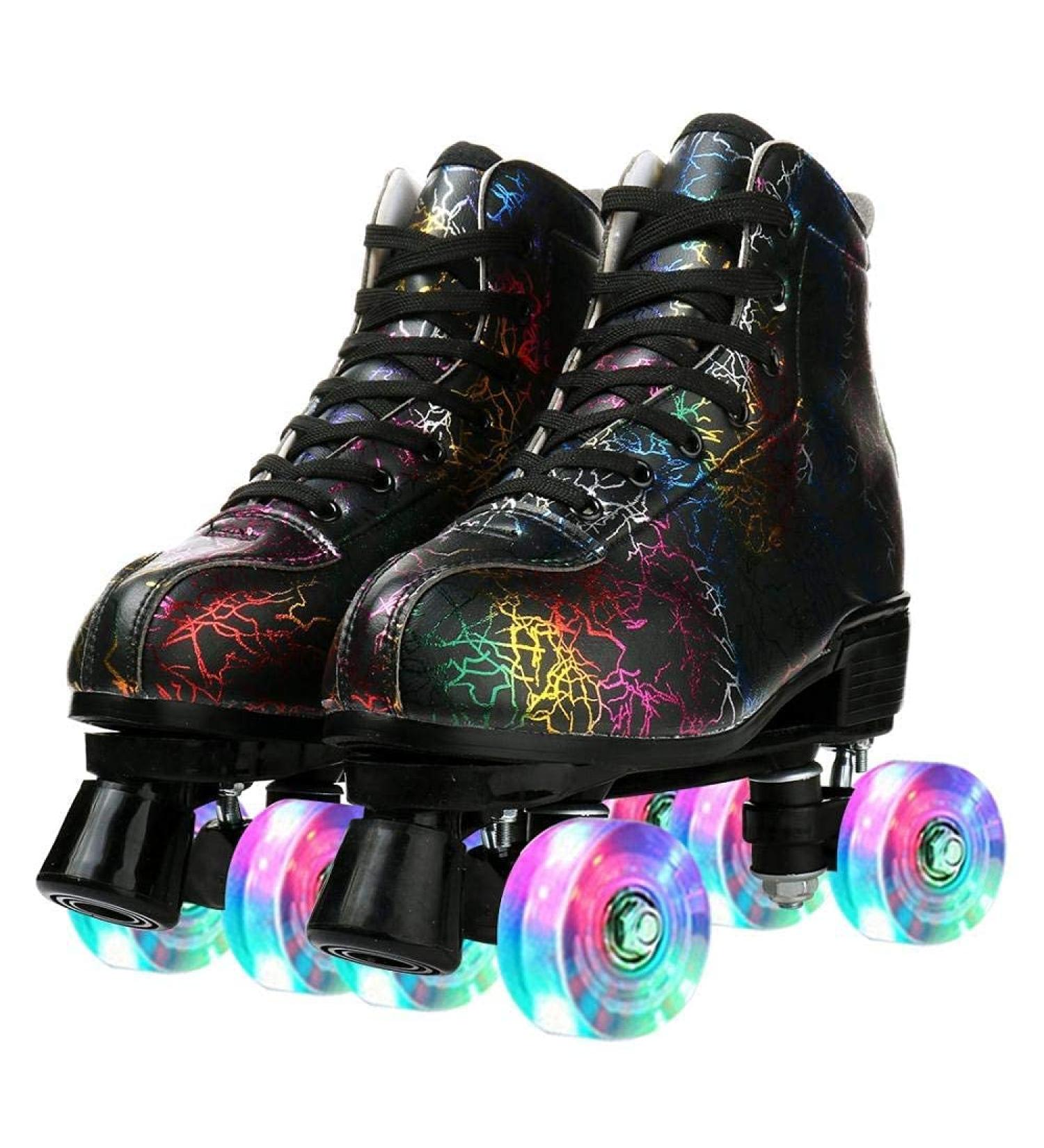 Classic High-top Roller Skates for Men and Women | Double Row Skates for Indoor and Outdoor | Unisex Christmas Party | Bag Included | Lightning Black Flash Wheel | Size 9.5 (45US) - Buy Online on GoSupps.com