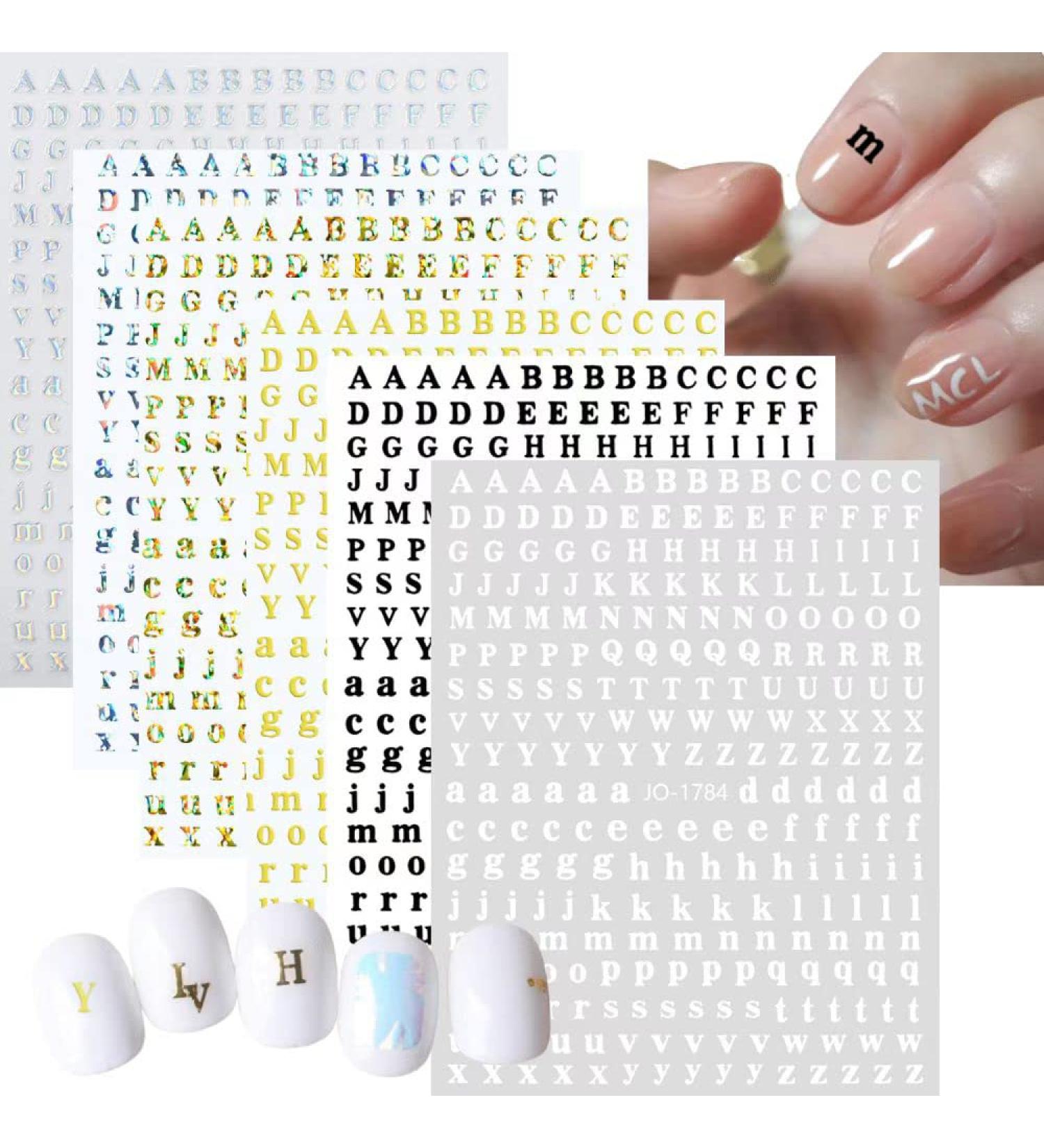 3D Laser Holographic Letter Nail Stickers - 6 Sheets | Gold Nail Decals for Nail Art DIY | Designer Nail Accessories - Nail Decals - Buy Online on GoSupps.com