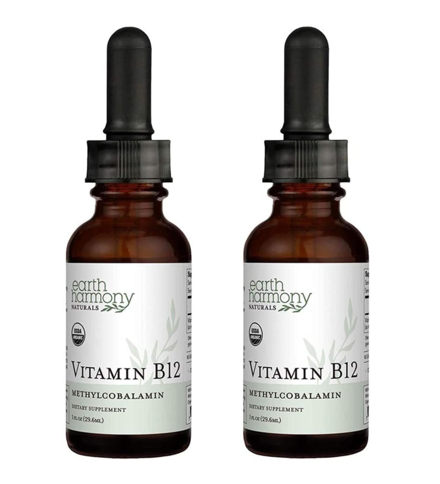 USDA Organic Vitamin B12 2000mcg Sublingual Liquid Supplement (2-Pack) - Vegan Methylcobalamin Drops - Natural Energy & Immune System Support - Buy Online on GoSupps.com
