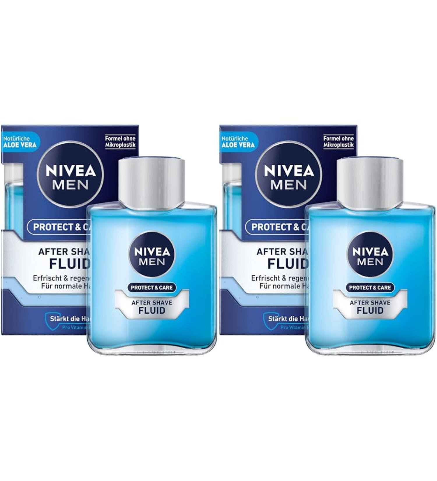 Nivea Men Protect & Care After Shave Fluid (100 ml) | Soothing After Shave with Aloe Vera & Vitamin B5 | 2 Pack - Buy Online on GoSupps.com