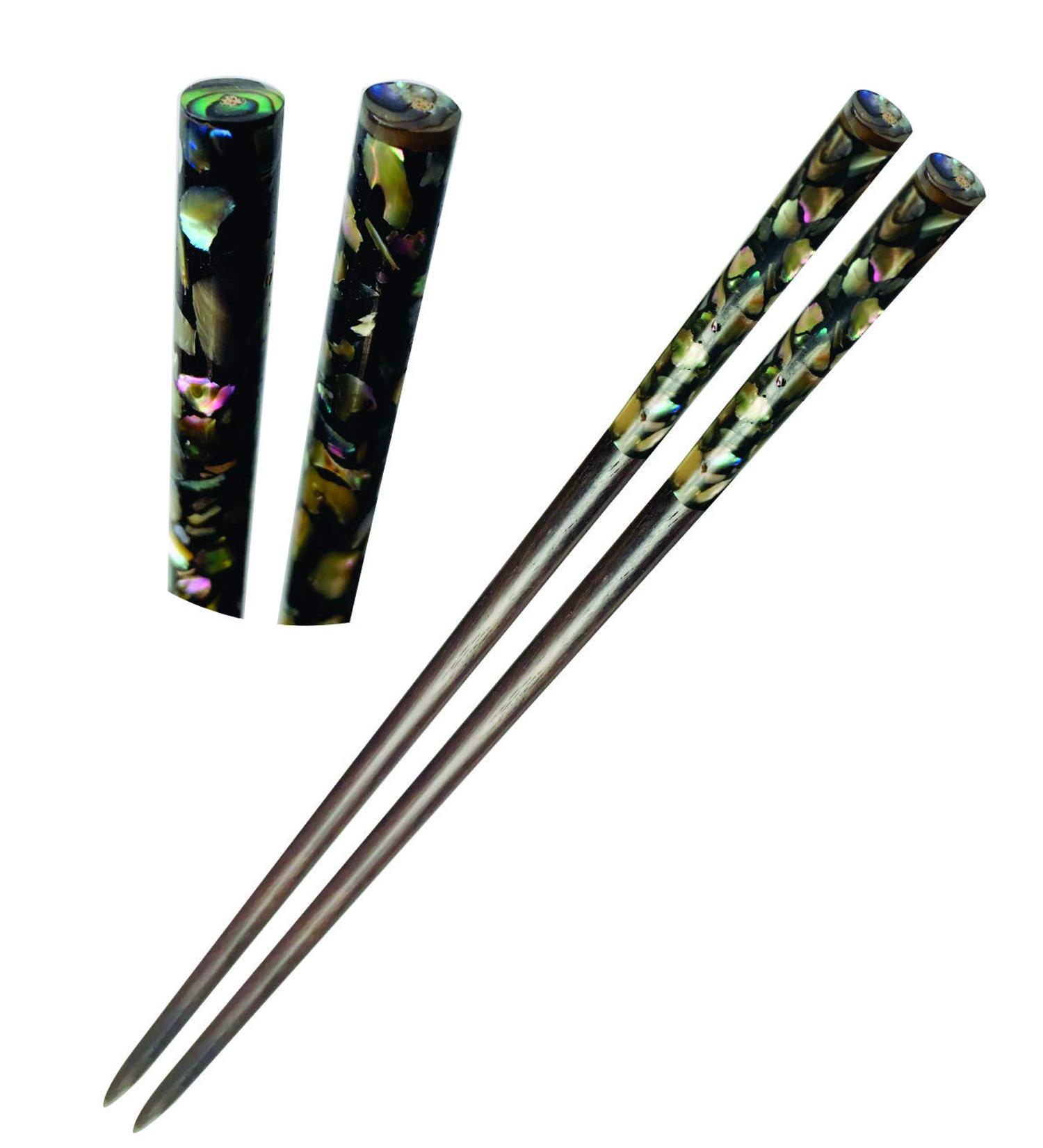 Handcrafted Mother of Pearl Inlay Wooden Hair Chopsticks - Vintage Style 3 - Buy Online on GoSupps.com