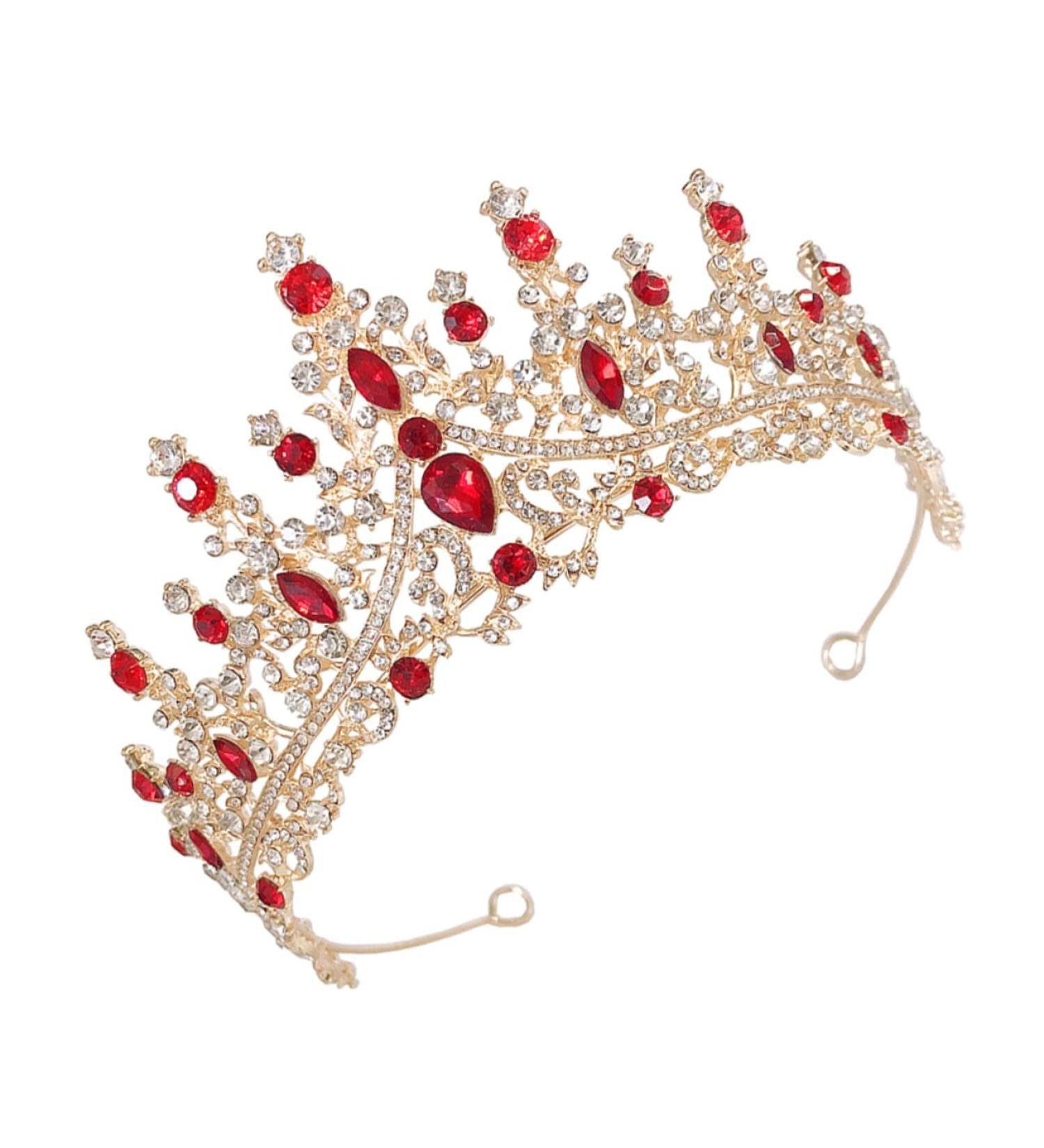 Ipetboom Diamond Crown Rhinestone The Crown Tiara for Women Bridal Hair Clip Bridal Crown Women Crown Shiny Birthday Prom Crowns Girl Hair Clips Hair Bands Crystal Wedding Bride Zinc Alloy 17X17X7.5CM Golden Red - Buy Online on GoSupps.com
