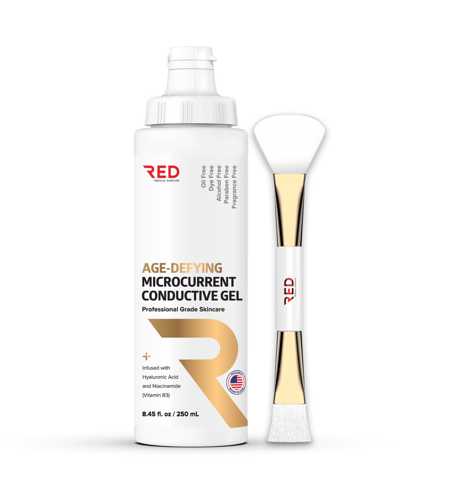 Age-Defying Microcurrent Conductive Gel with Hyaluronic Acid & Niacinamide (Vitamine B3) 8.45 fl oz - Long-Lasting Non-Greasy Hypoallergenic - 1 Bottle + Applicator 8.45 fl oz / 250mL - Buy Online on GoSupps.com