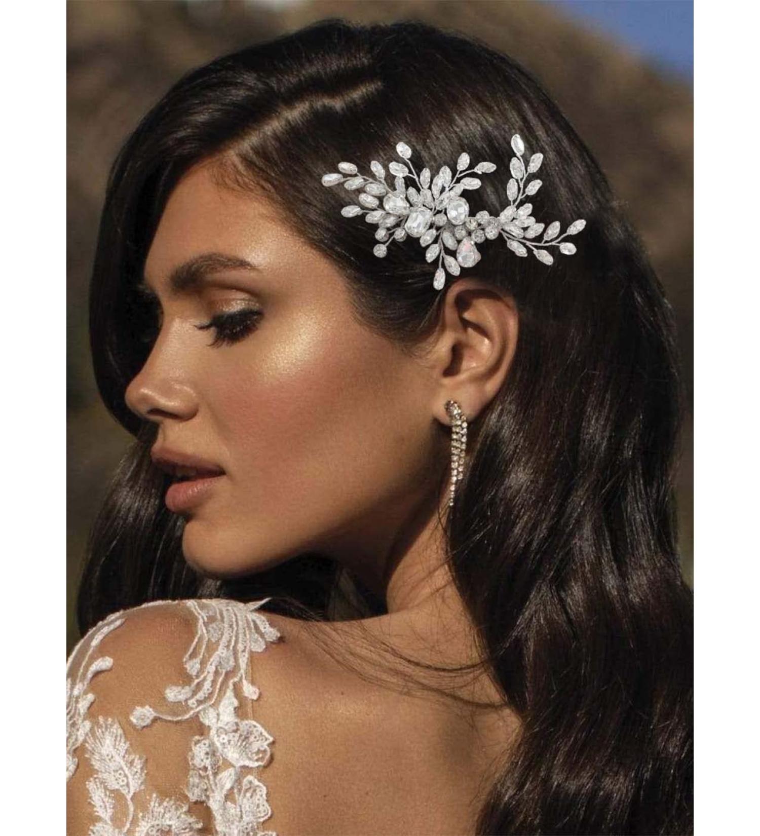 Catery Crystal Bride Wedding Hair Comb - Silver Bridal Side Combs for Women and Girls - Buy Online on GoSupps.com