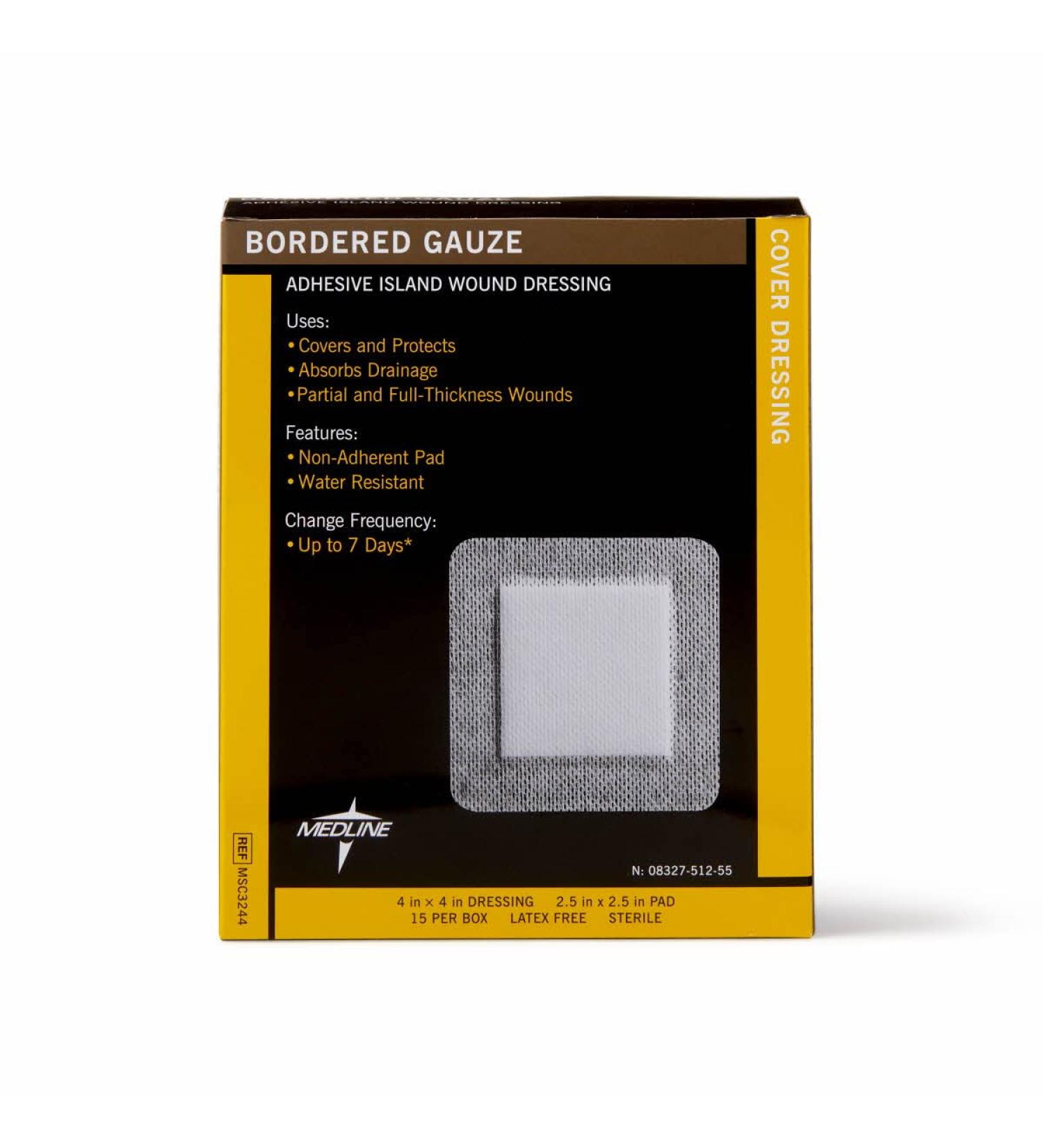 Medline Bordered Gauze Adhesive Island Dressing 4x4 15ct - Sterile Wound Care - Buy Online on GoSupps.com
