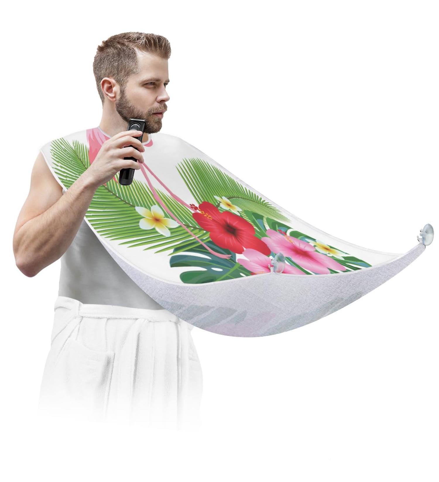 Nice Flowers Flamingo Beard Bib - Waterproof Non-Stick Hair Catcher for Men | Grooming Cloth with Suction Cups - International Shipping Available - Buy Online on GoSupps.com