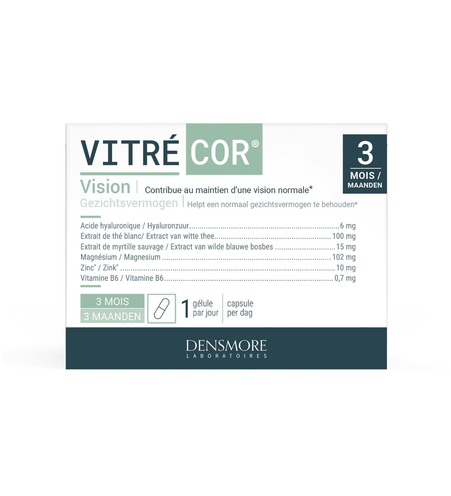 Densmore - Vitr cor - Vision Food Supplement - Improves Visual Comfort and Helps Maintain Vision - Zinc Magnesium Vitamin B6-90 capsules - 3 month cure - Made in Europe - Buy Online on GoSupps.com