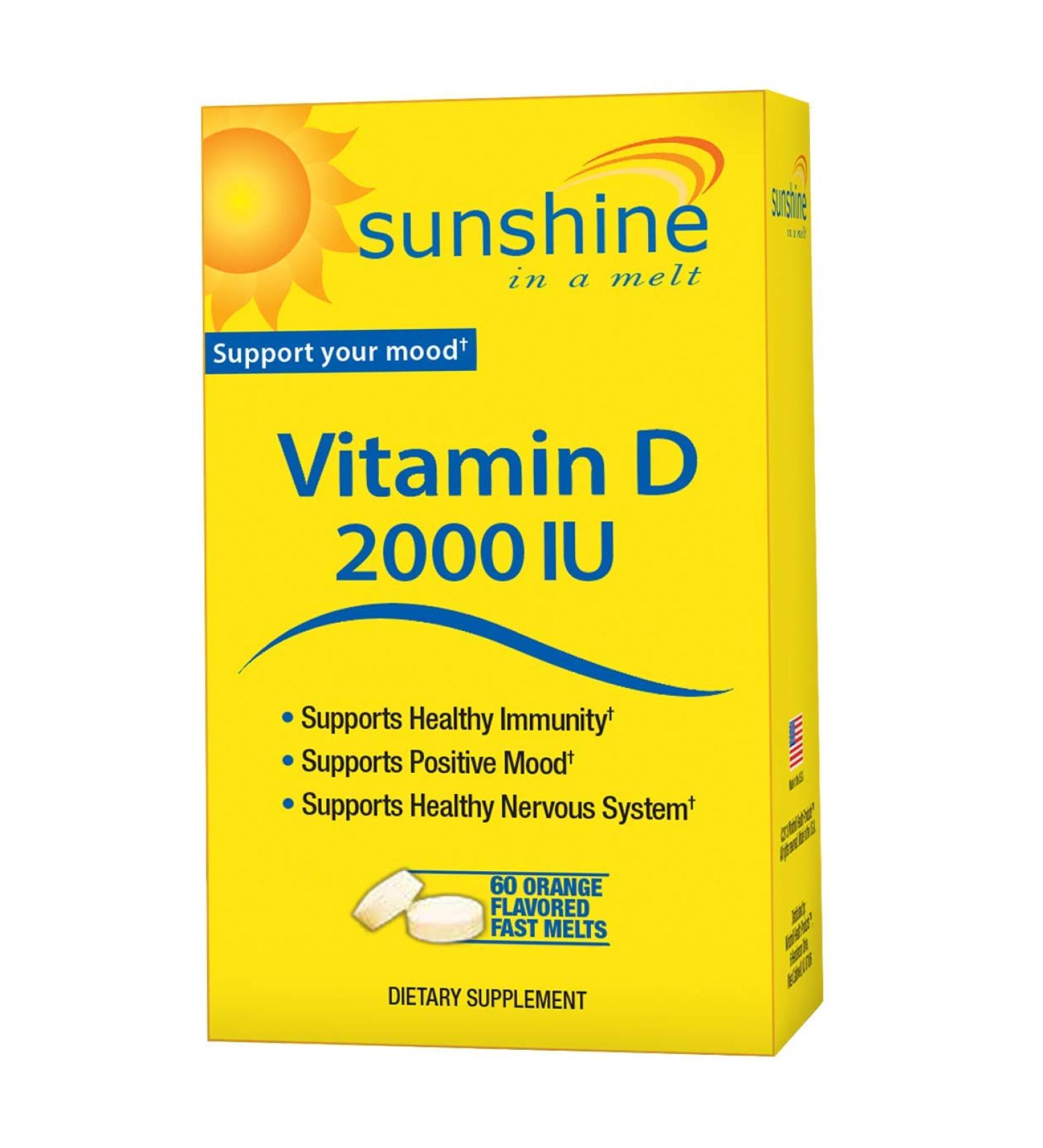 Sunshine Vitamin D 2000 IU Quick Melts - Fast Release for Healthy & Strong Bones - 60 Servings - Buy Online on GoSupps.com