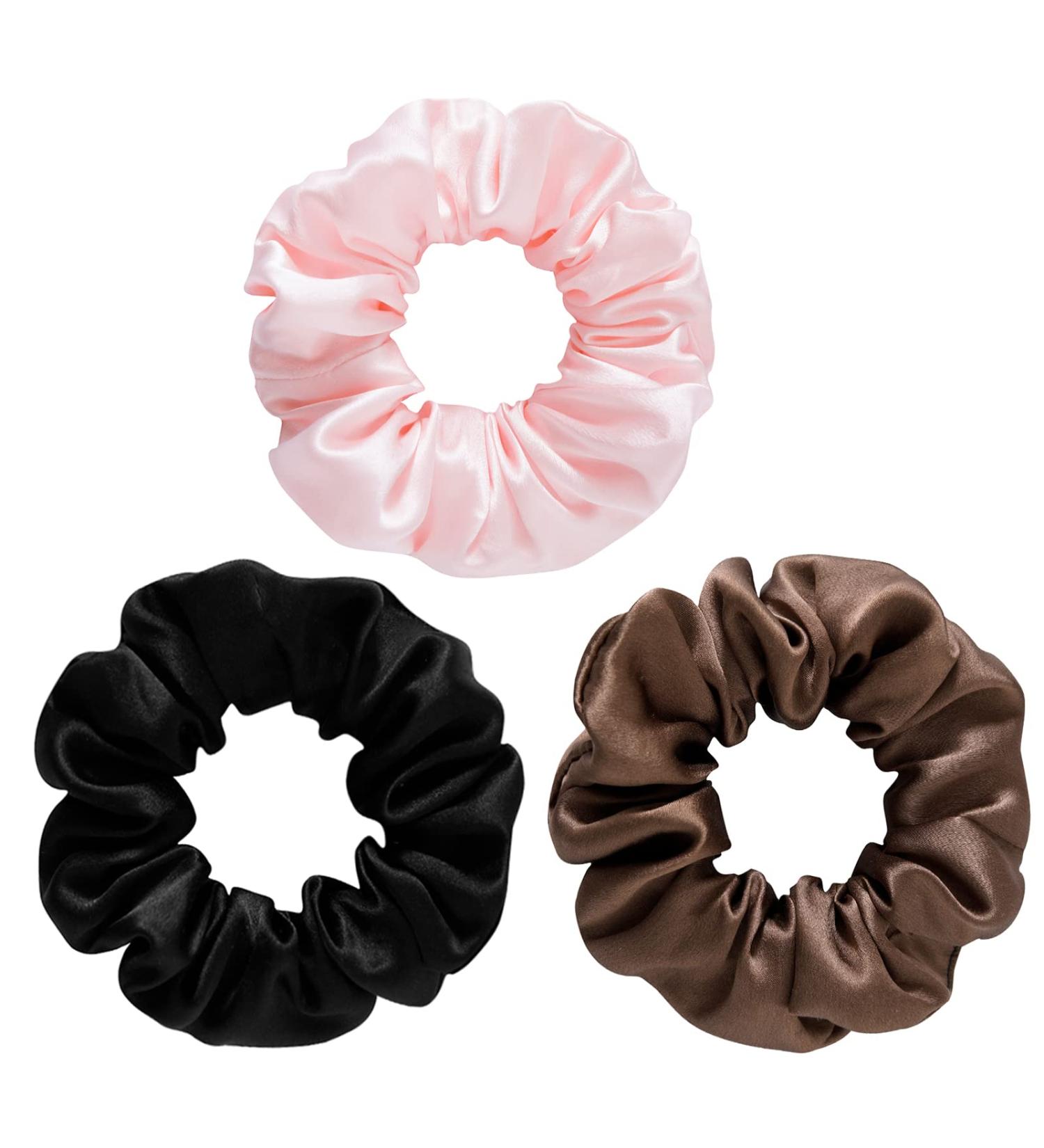 SOBONNY 100% Mulberry Silk Scrunchies for Women - 3 Pack Hair Ties for Sleep and Style - Brown, Black, Pink - No Damage Elastic Accessories - Buy Online on GoSupps.com