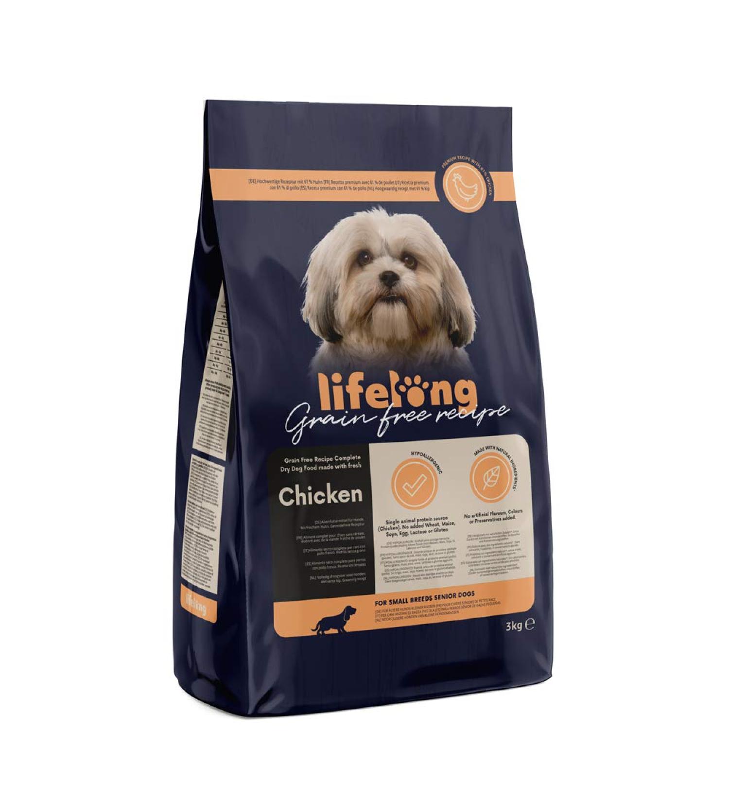 Amazon Brand - Lifelong Complete food for senior dogs of small breed without cereals made with fresh chicken meat - 3 kg - Buy Online on GoSupps.com